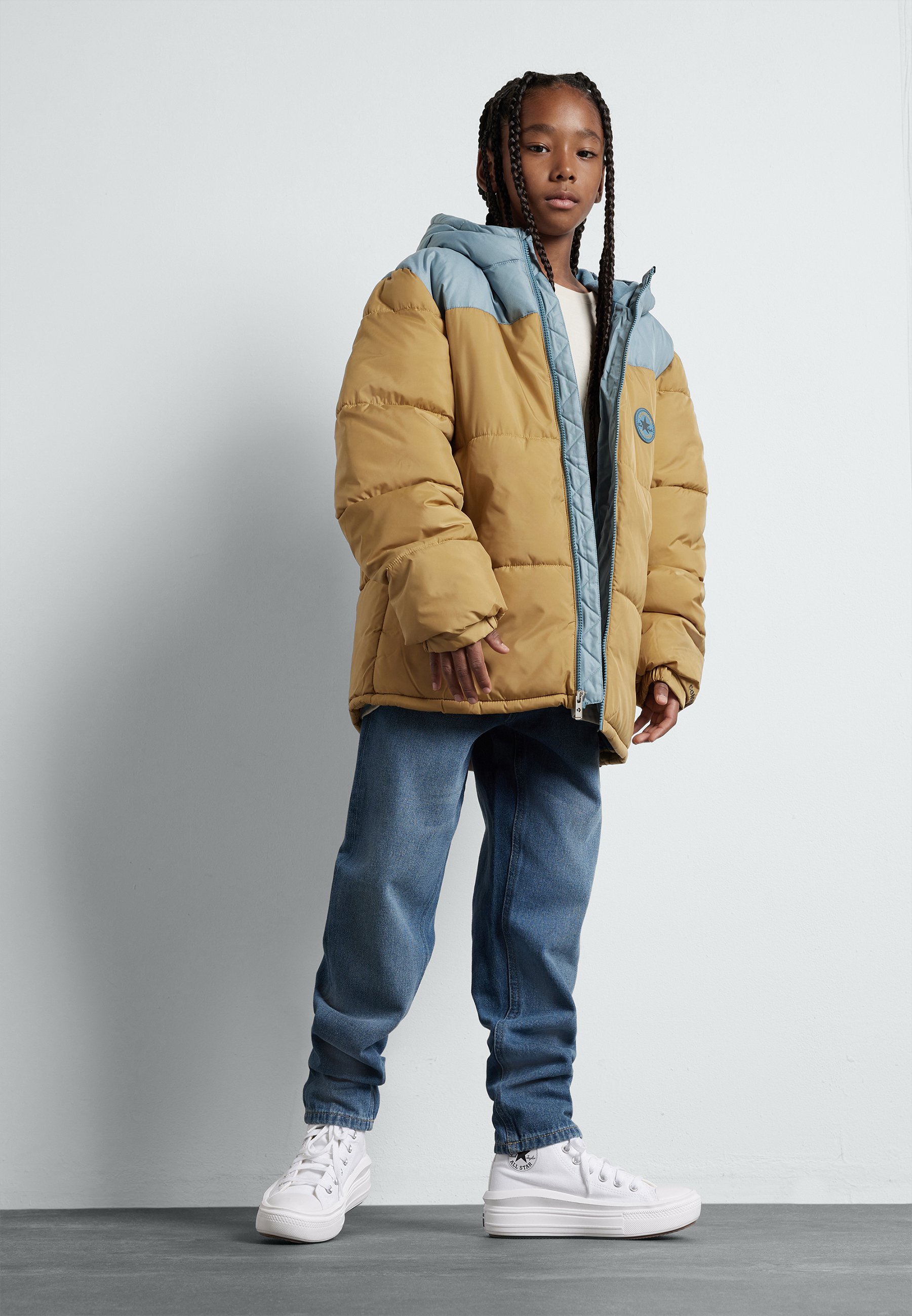 Converse COLOR BLOCK PUFFER UNISEX - Winter jacket - dunescape/blue-grey