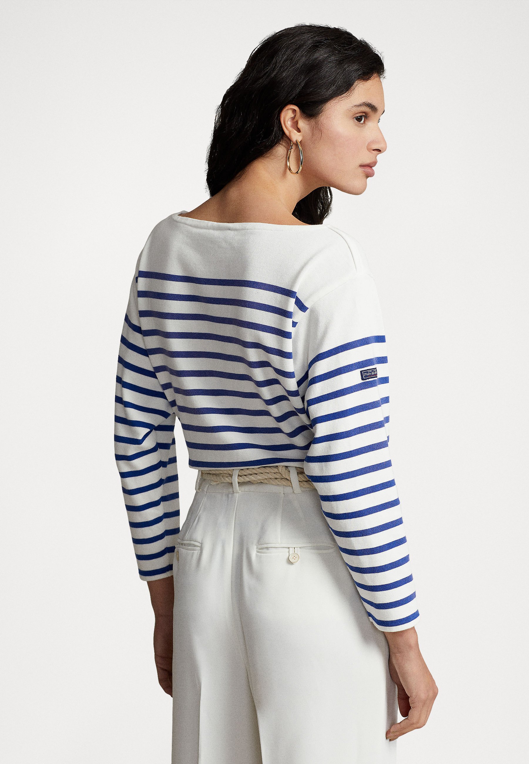 Polo Ralph Lauren MARINER TEE LONG SLEEVE - Long sleeved top - deckwash white/brilliant sapphire/blue denim
