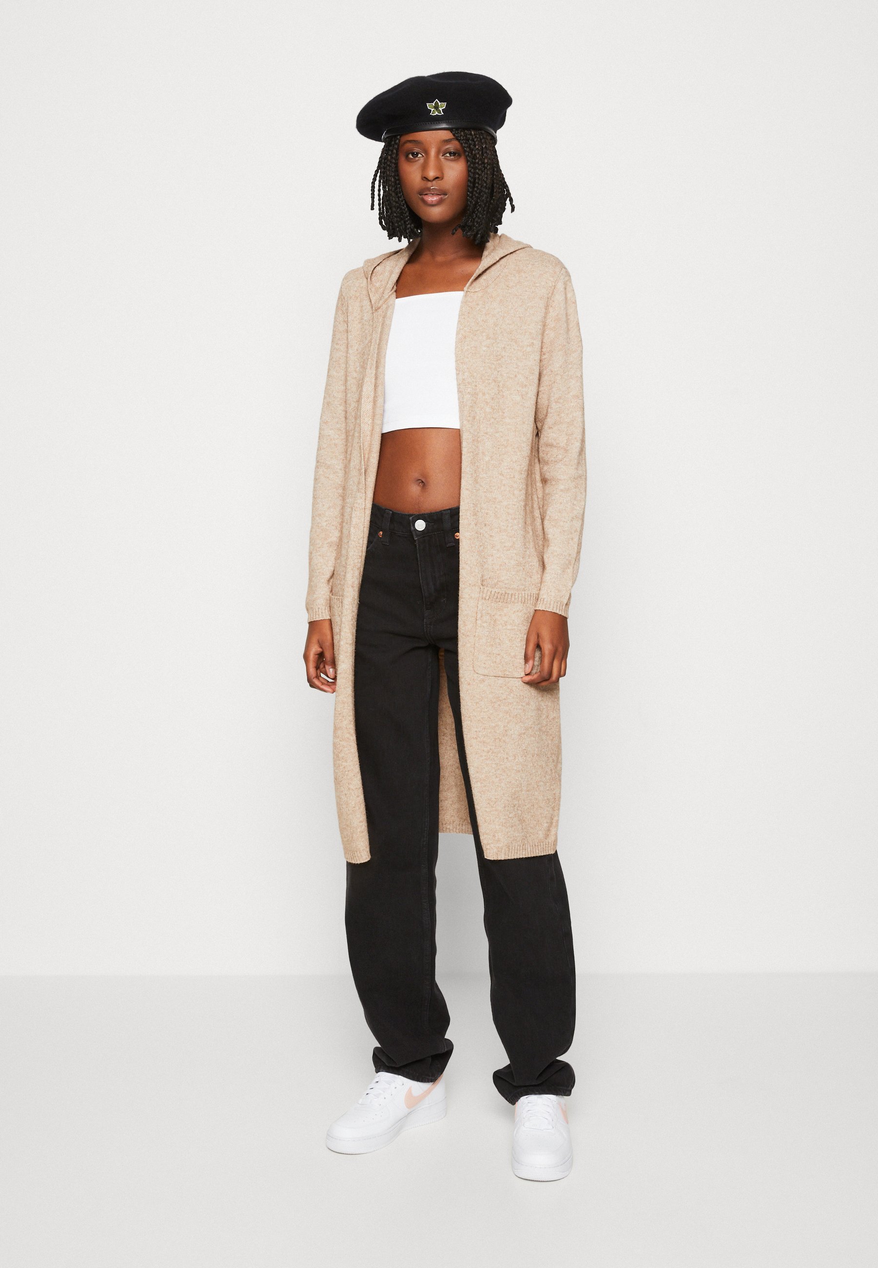 ONLY ONLLESLY LONG HOOD OPEN CARDIGAN - Cardigan - beige melange/beige