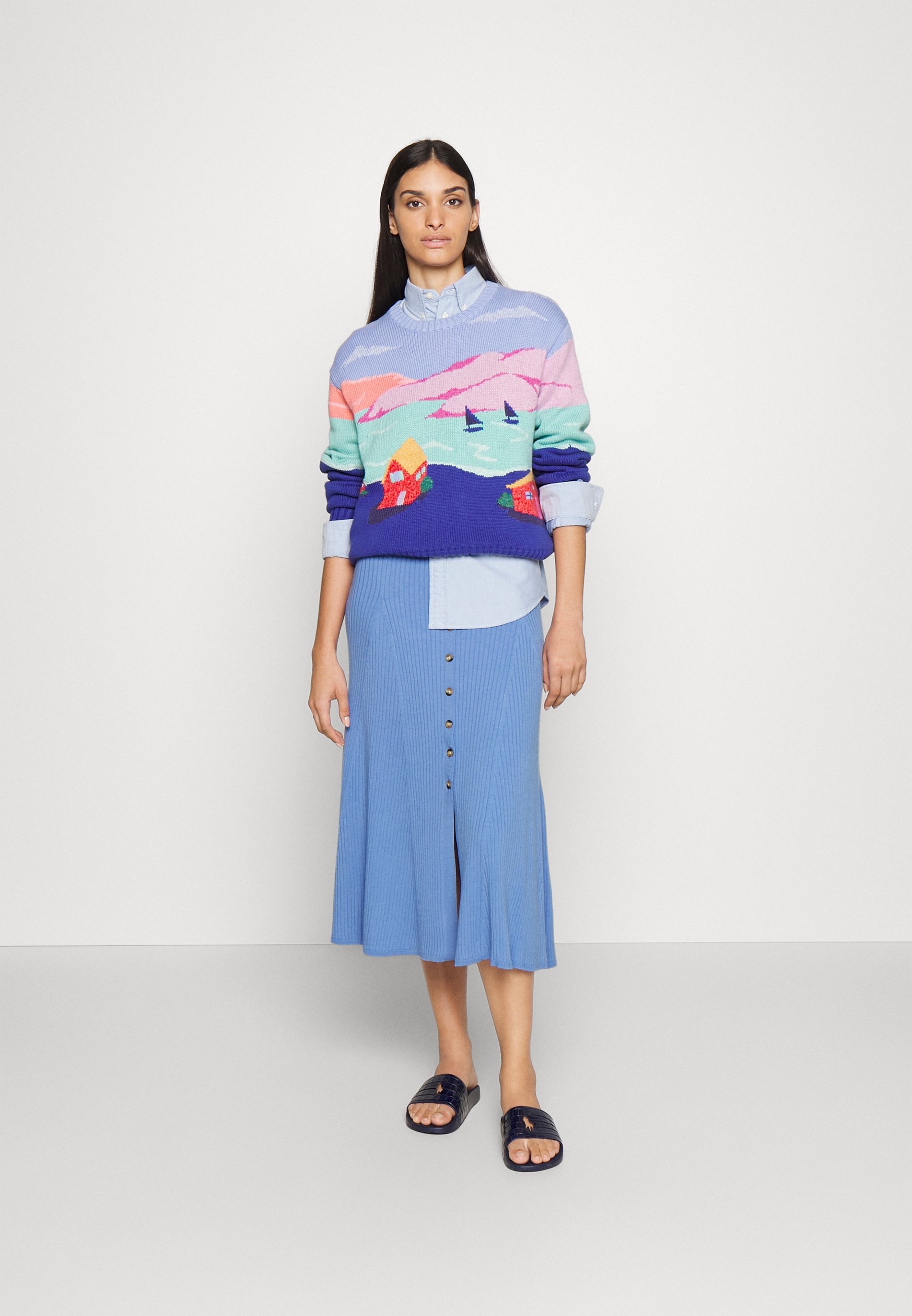 Polo Ralph Lauren SKIRT - A-line skirt - lake blue/blue