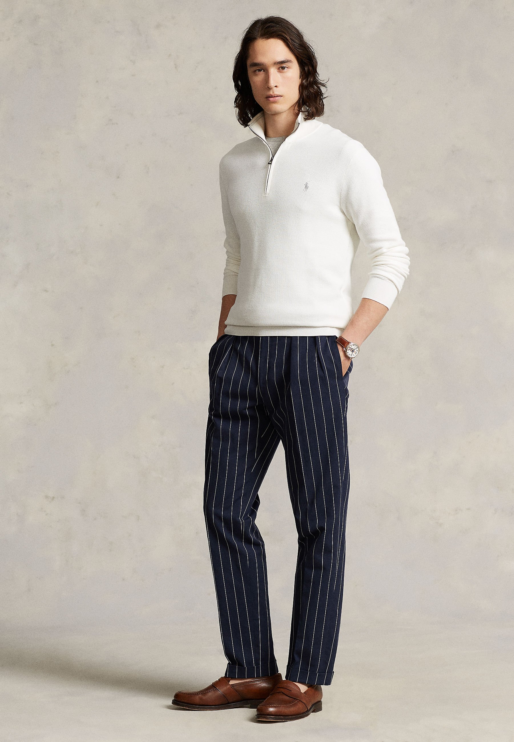 Polo Ralph Lauren QUARTER ZIP JUMPER - Jumper - deckwash white/white