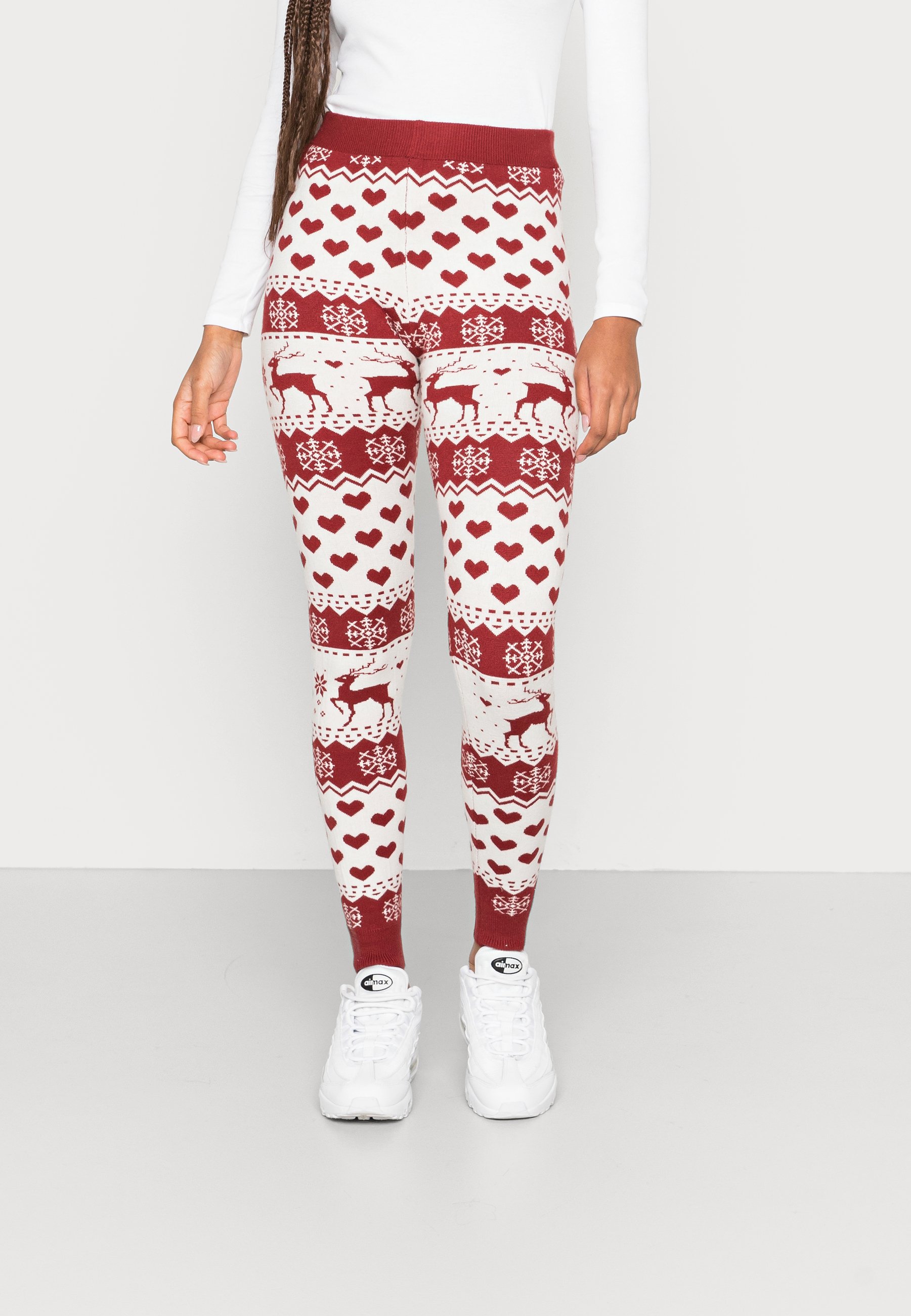 ONLY ONLXMAS DEER PANTS  - Trousers - cloud dancer pattern blood red jacquard/beige