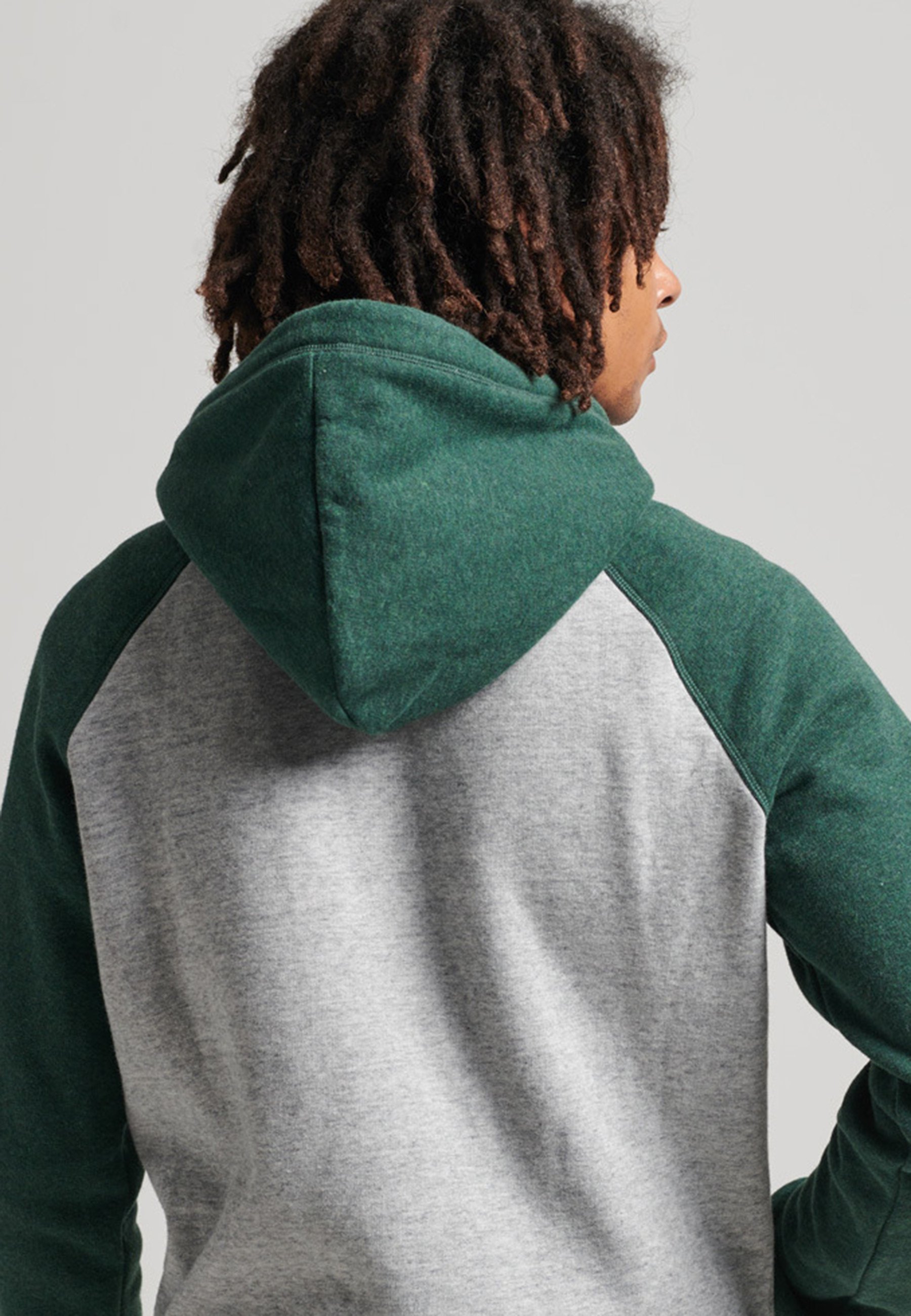 Superdry VINTAGE LOGO BASEBALL - Hoodie - athletic grey marl campus green marl/green
