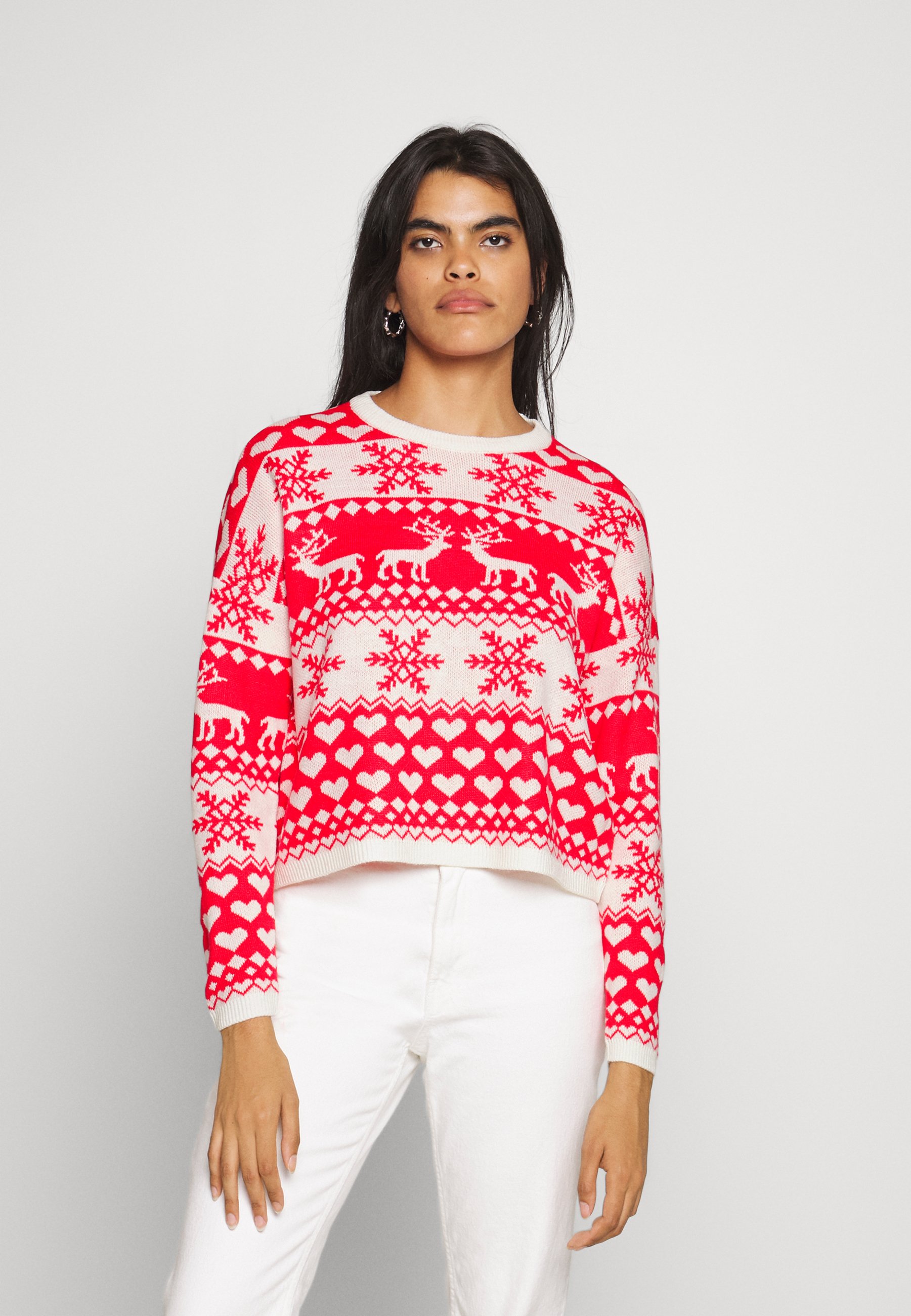 ONLY ONLXMAS HEARTS LOOSE - Cardigan - cloud dancer/high risk red/red
