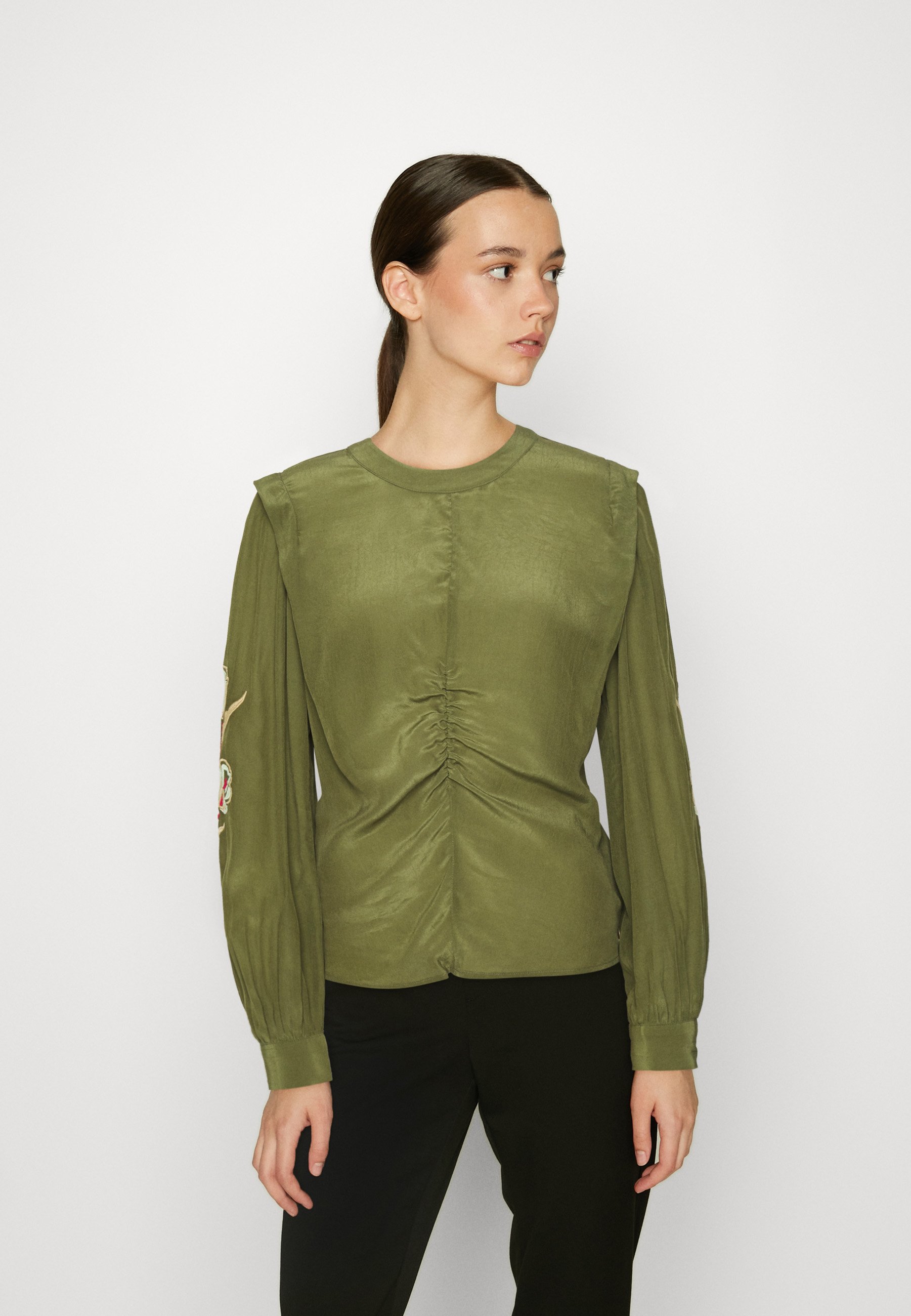 Scotch & Soda RUCHED WAIST BLOUSE WITH EXTENDED SHOULDER - Long sleeved top - army green/green