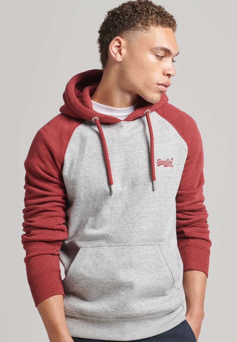 Superdry VINTAGE LOGO BASEBALL - Hoodie - athletic grey marl rhubarb marl/light grey
