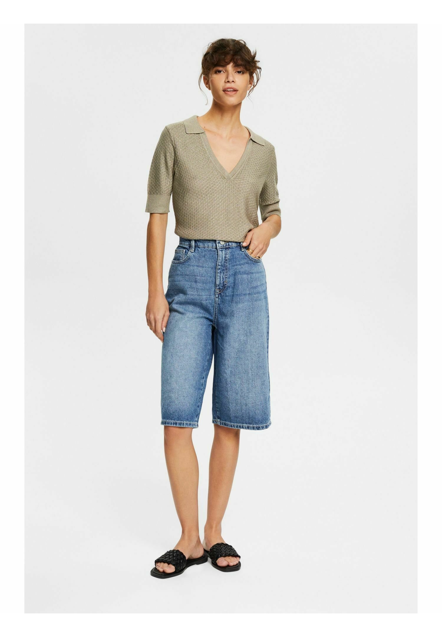 Esprit Denim shorts - blue medium washed/metallic blue