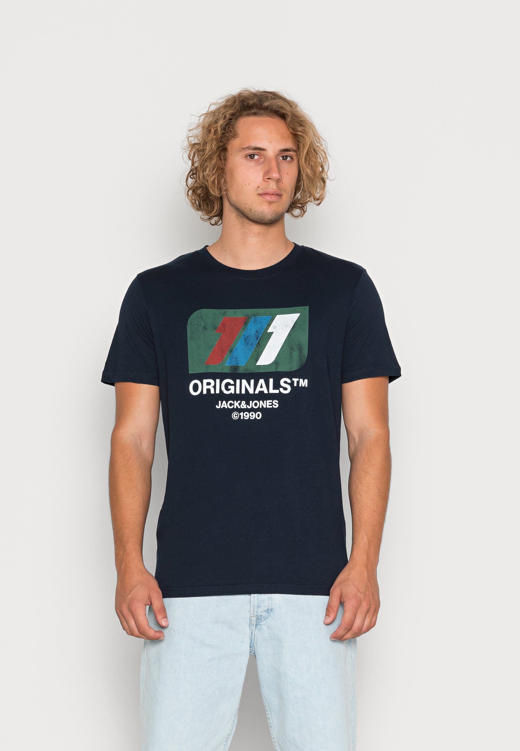 Jack &Jones JORNATE TEE CREW NECK  - Print T-shirt - navy blazer/dark blue