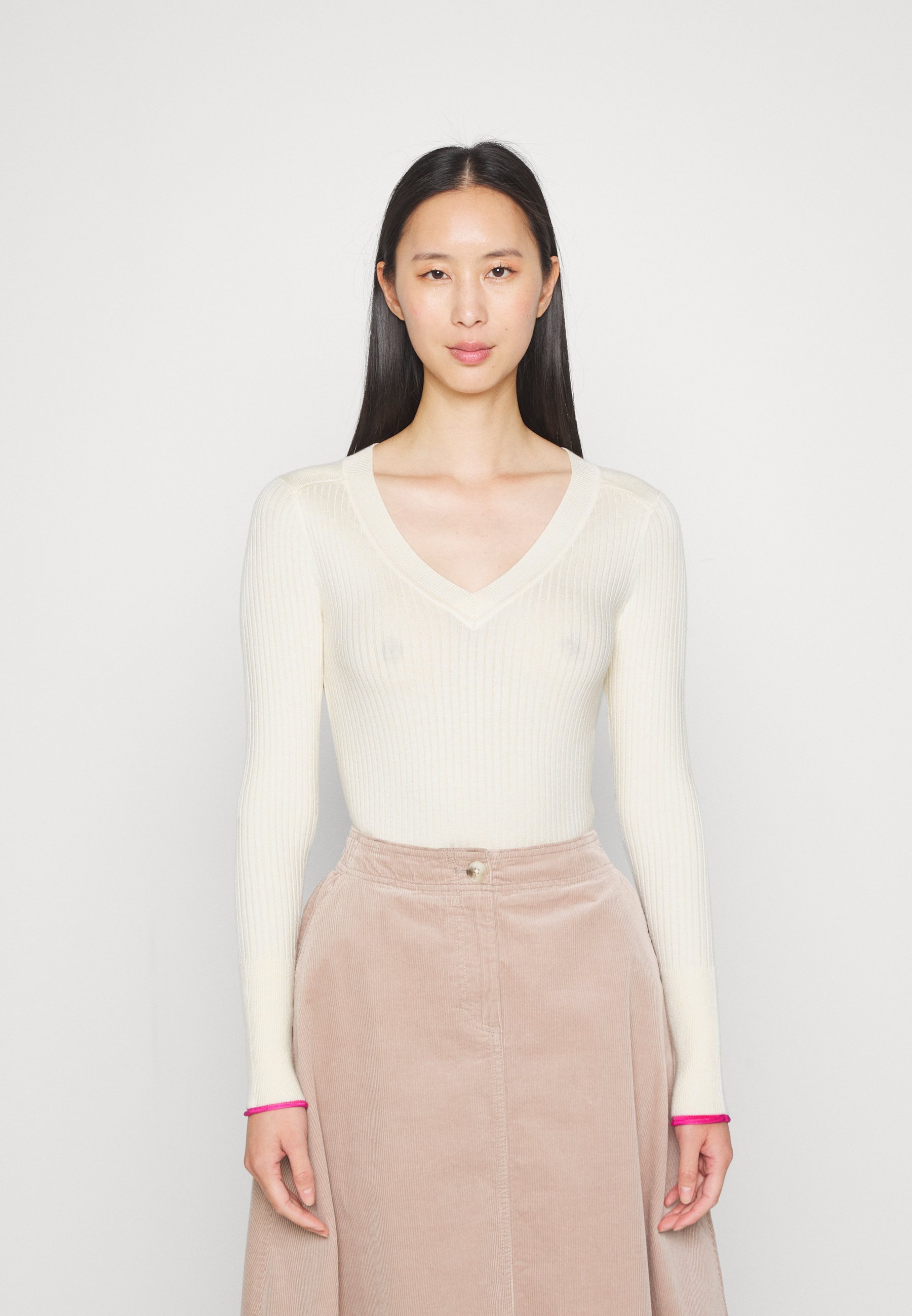 Scotch & Soda SKINNY V NECK - Jumper - ecru melange/off-white