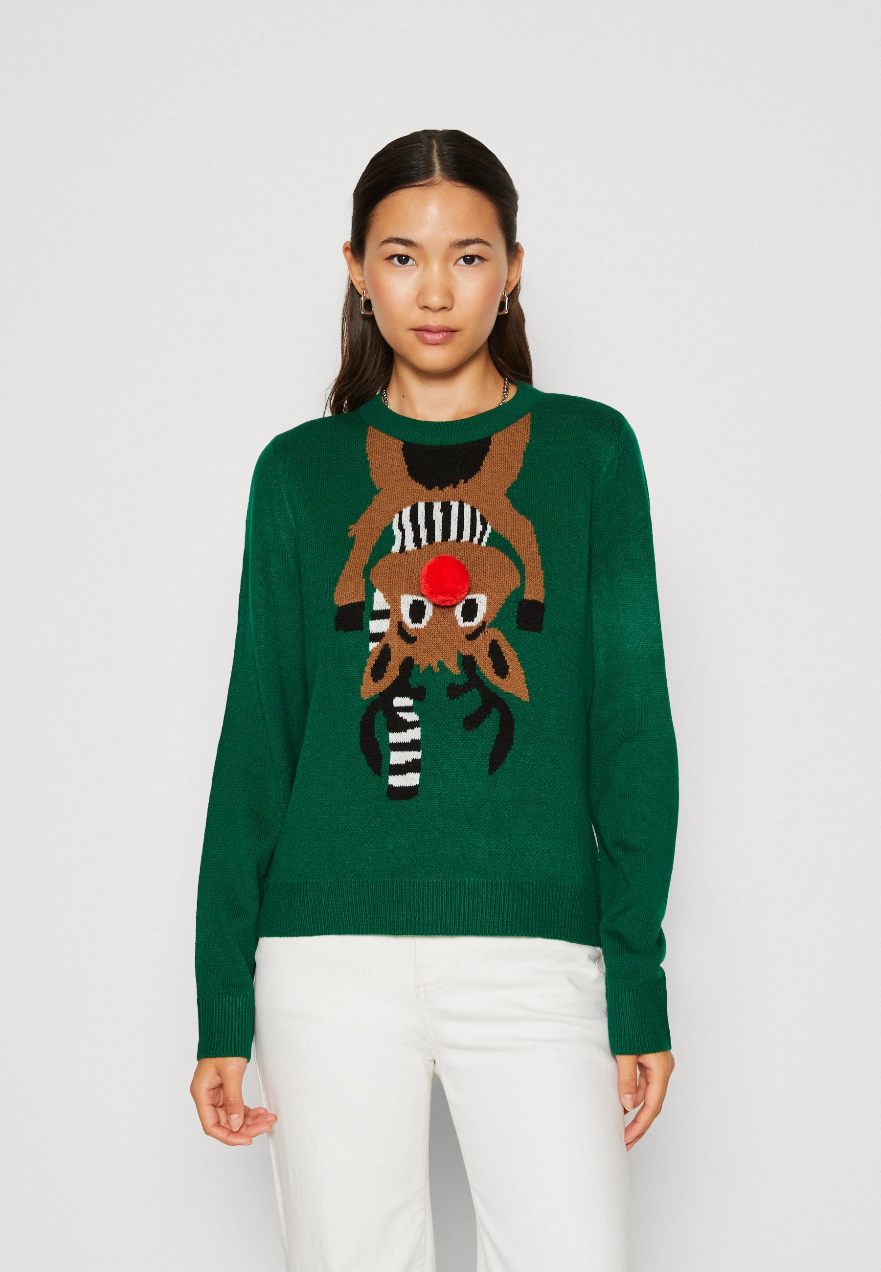 ONLY XMAS DEER O NECK BOX - Jumper - green jacket/poppy red/black/toasted coconut/green