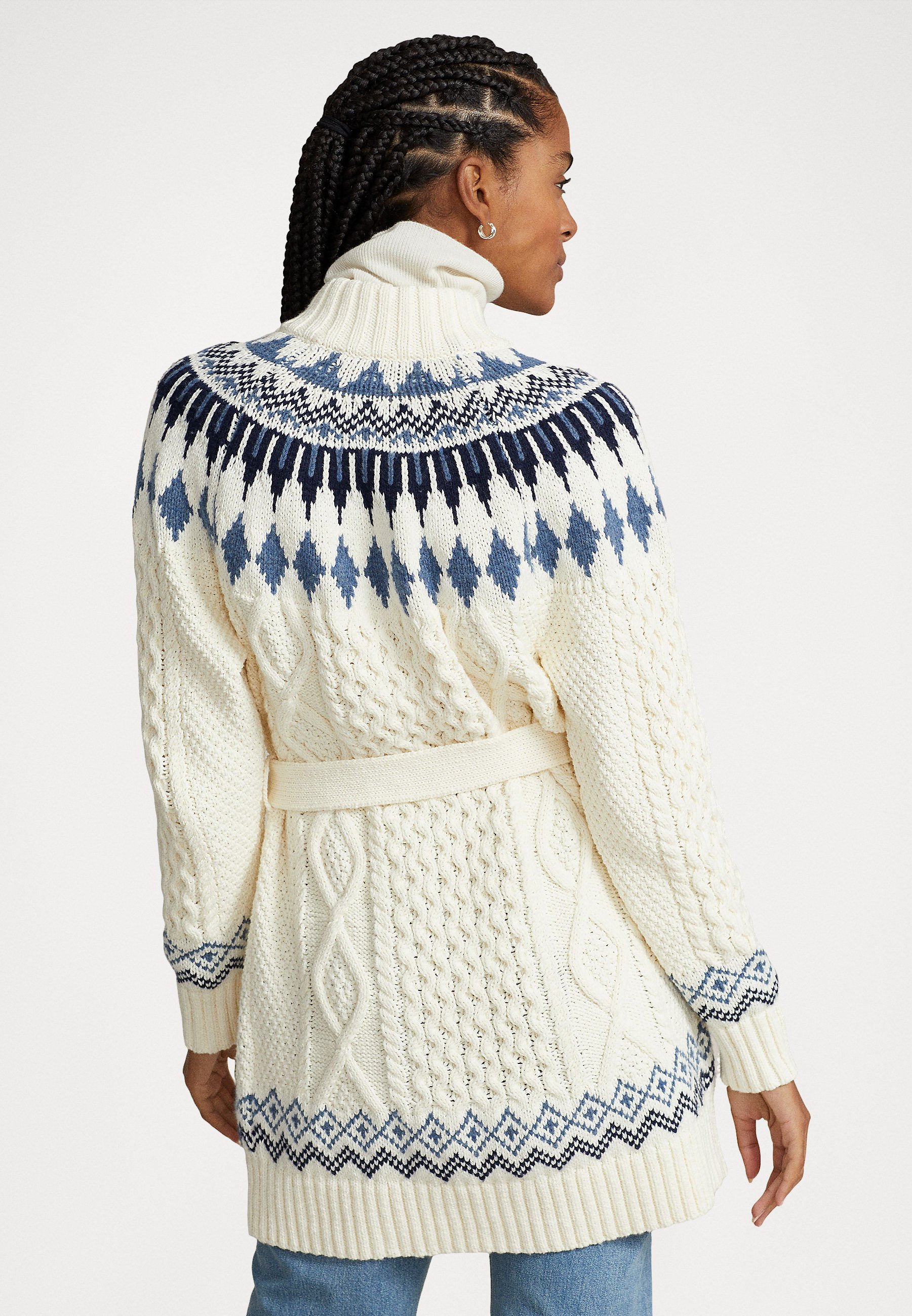 Polo Ralph Lauren LONG SLEEVE CARDIGAN - Cardigan - cream/navy/off-white