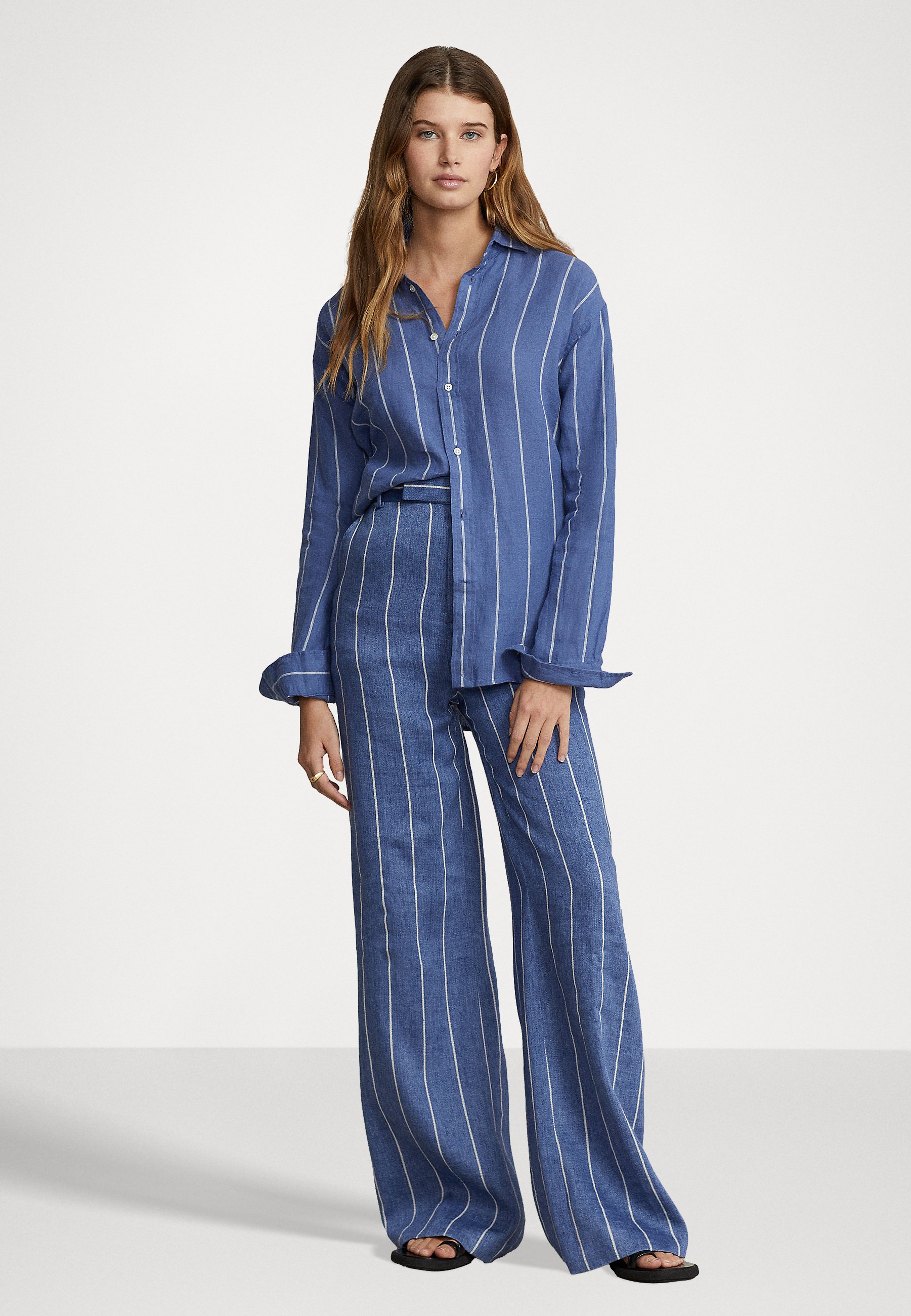 Polo Ralph Lauren LONG SLEEVE BUTTON FRONT SHIRT - Button-down blouse - blue/white/blue