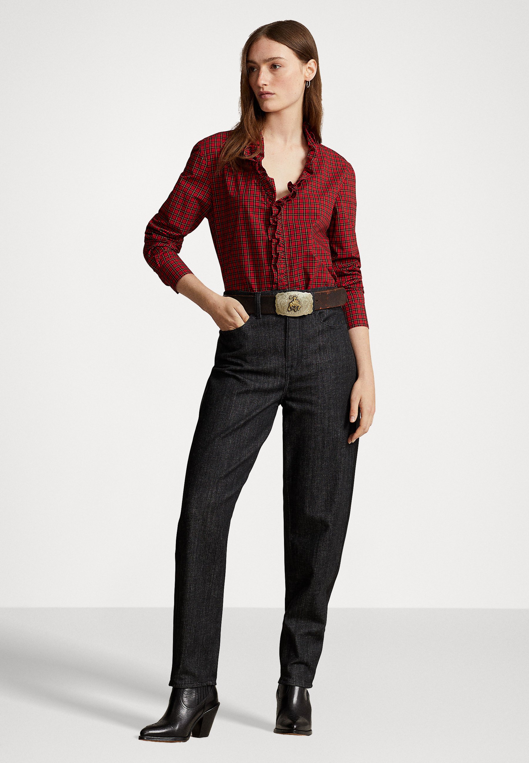 Polo Ralph Lauren CASY LONG SLEEVE BUTTON FRONT SHIRT - Button-down blouse - red black multi/black