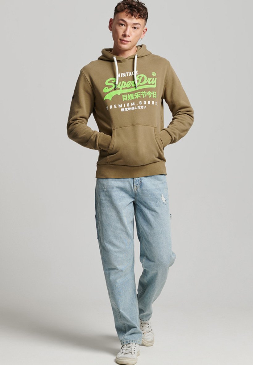 Superdry VINTAGE LOGO PREMIUM OVERDYED  - Hoodie - gothic olive green/khaki