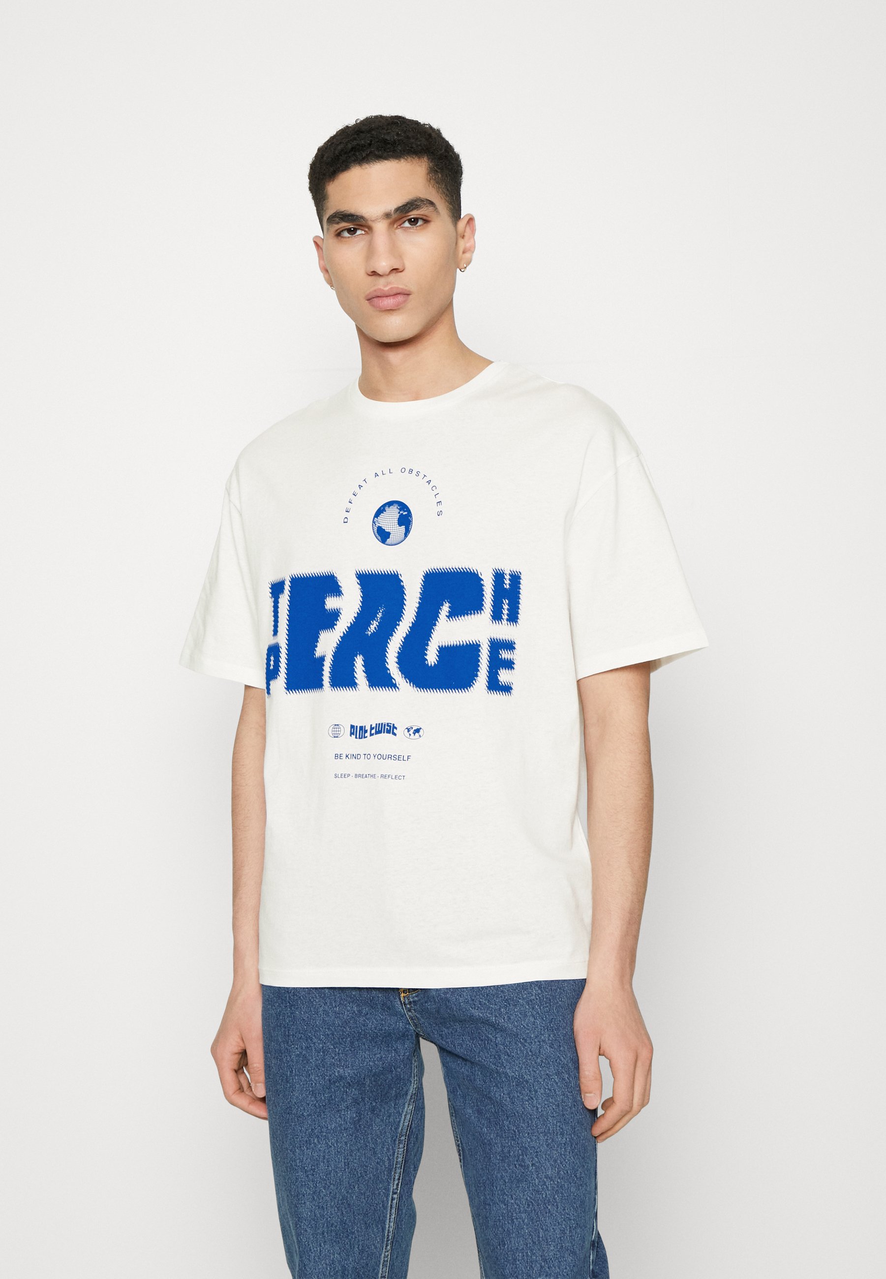 Jack &Jones JORTEACH PEACE TEE CREW NECK UNISEX - Print T-shirt - white alyssum/off-white