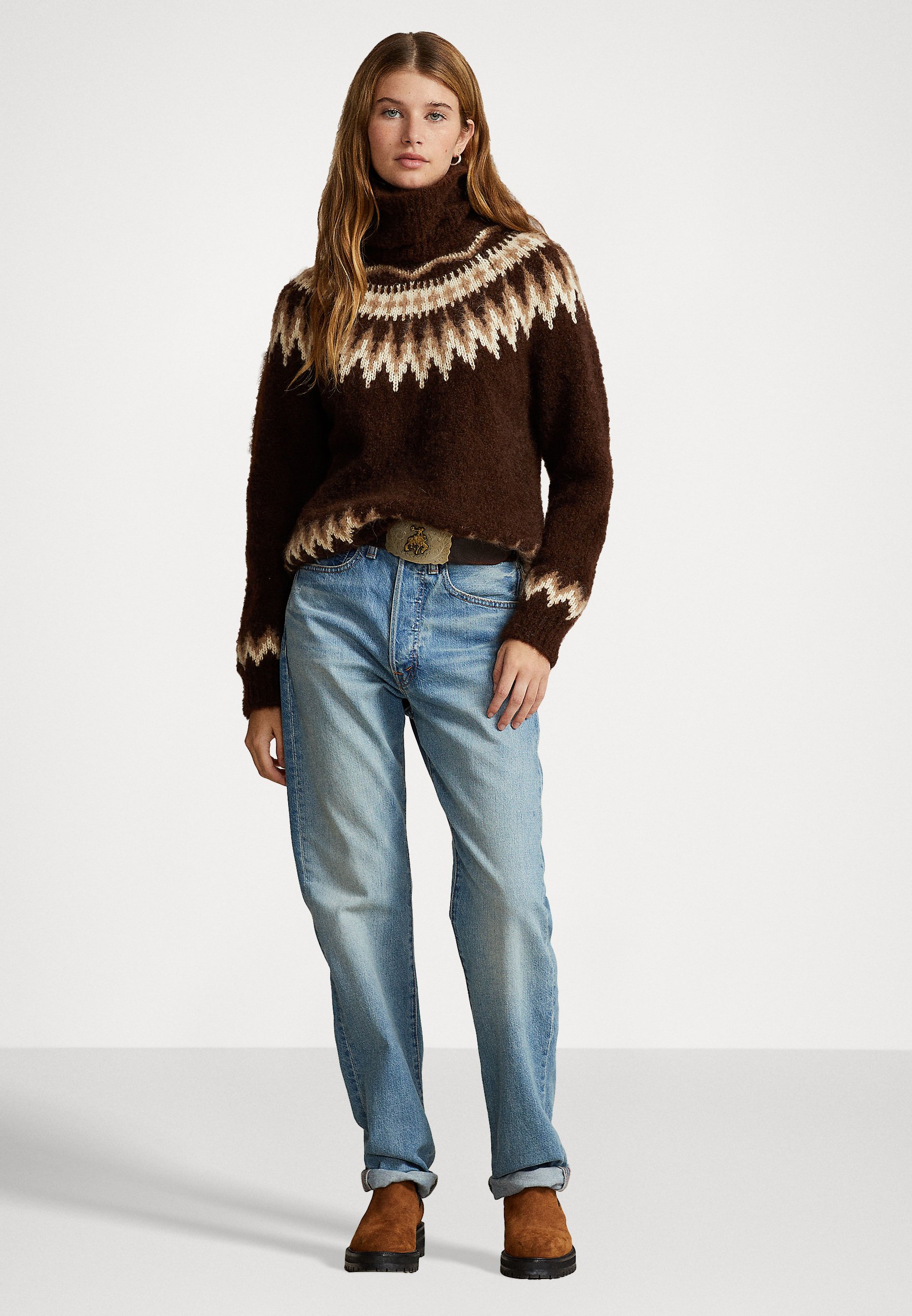 Polo Ralph Lauren LONG SLEEVE - Jumper - dark brown multi/brown