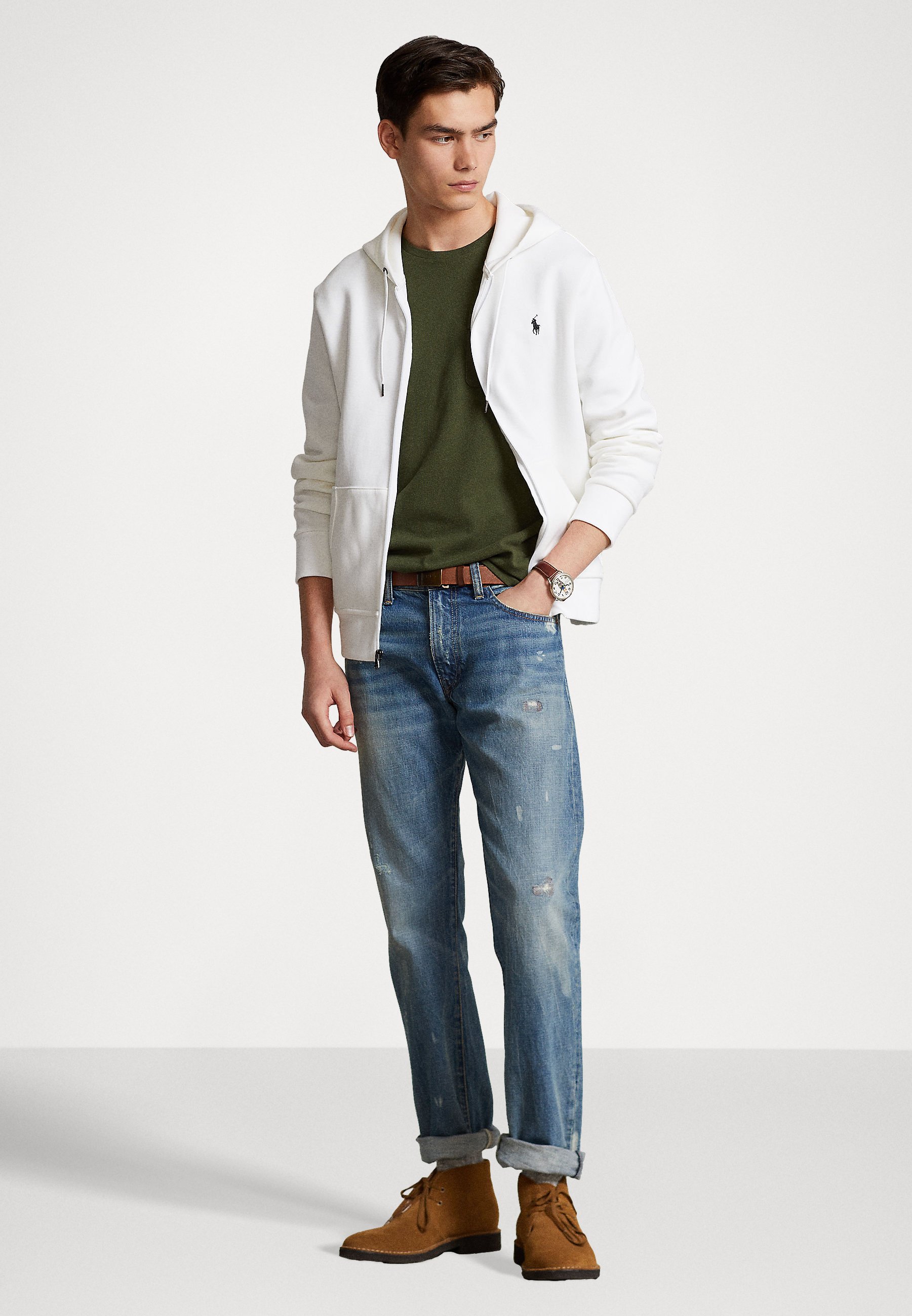 Polo Ralph Lauren LONG SLEEVE - Zip-up sweatshirt - white