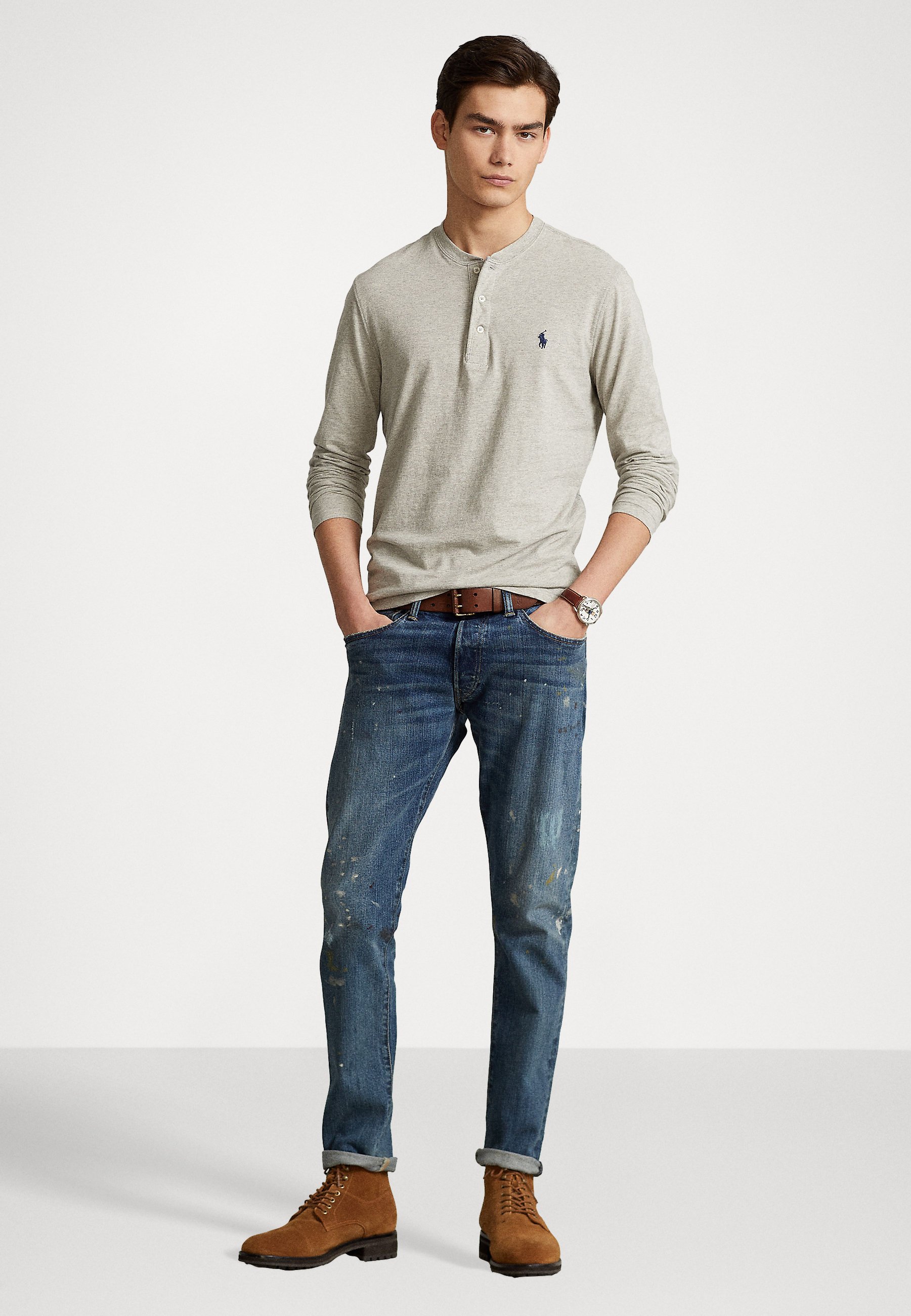 Polo Ralph Lauren SLUB JERSEY HENLEY SHIRT - Long sleeved top - heather/grey