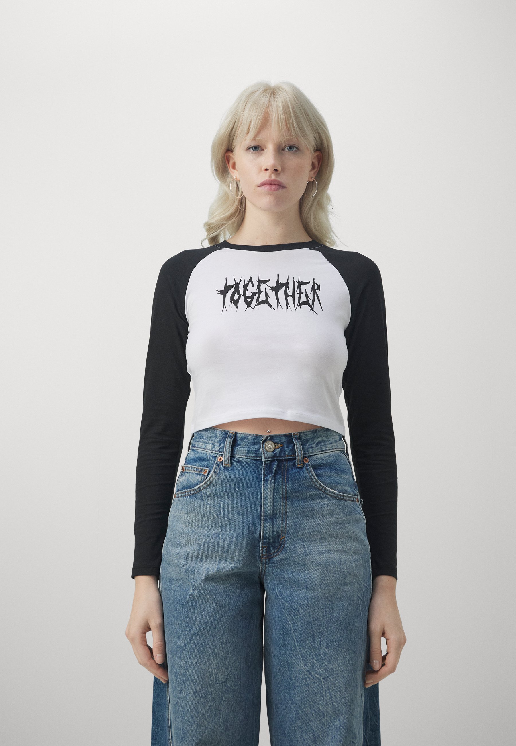 ONLY ONLLILLI TEE - Long sleeved top - bright white/black/white