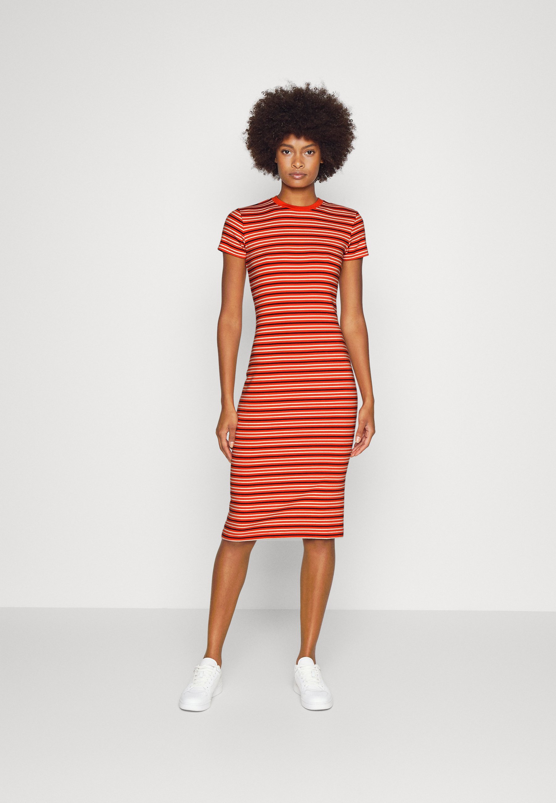 Polo Ralph Lauren SHORT SLEEVE DAY DRESS - Jersey dress - orangey red/nevis/newport navy/orange