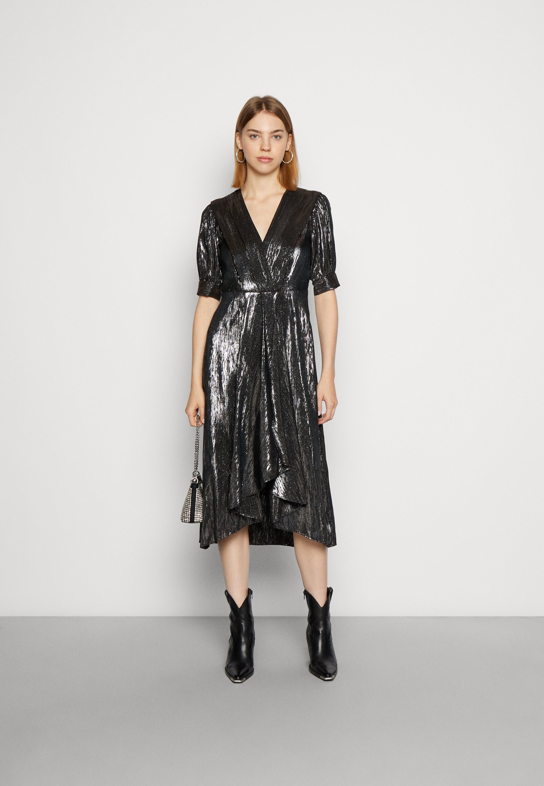 Scotch & Soda LONG SLEEVED DRESS WITH PLEAT DETAIL - Cocktail dress / Party dress - silver metallic/silver-coloured
