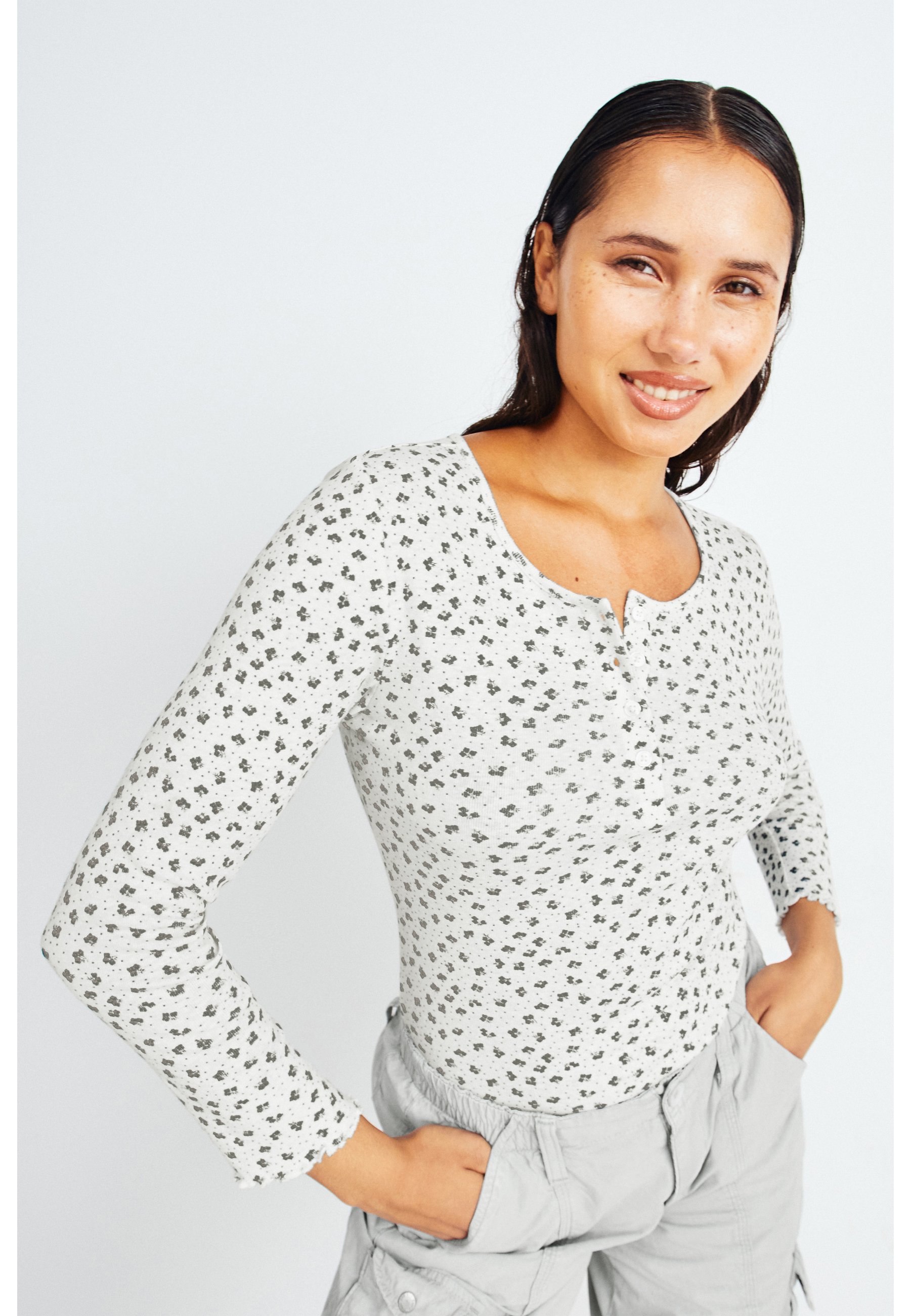 Levi's® DRY GOODS HENLEY - Long sleeved top - beige/black/beige