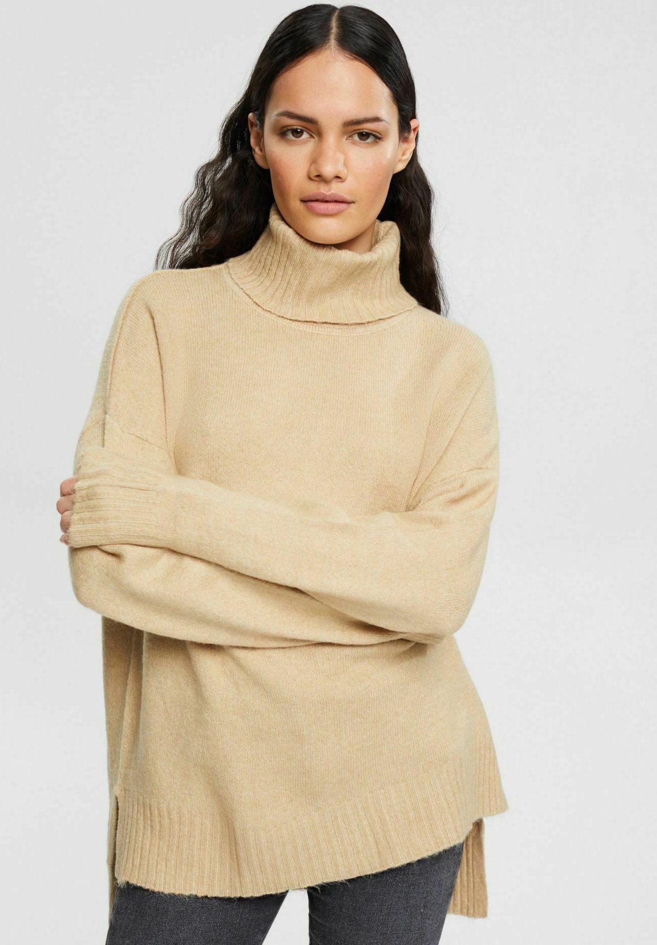 Esprit ROLLKRAGEN IN MOULINÉ - Jumper - sand/mottled beige