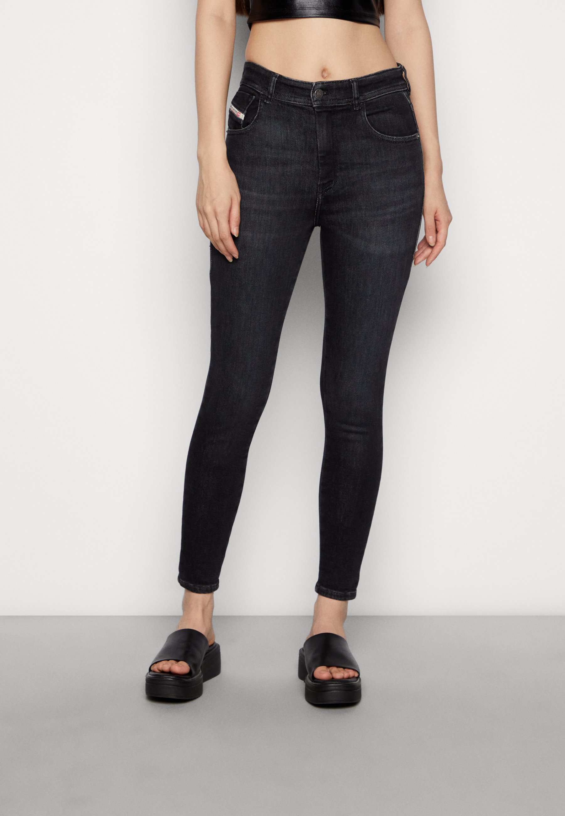 Diesel SLANDY HIGH LIBRARY - Jeans Skinny Fit - black/gray/black denim