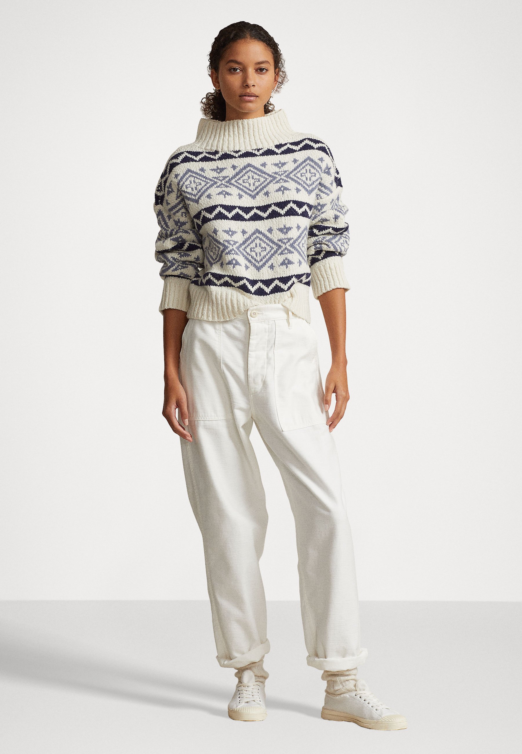 Polo Ralph Lauren LONG SLEEVE - Jumper - cream/blue/blue