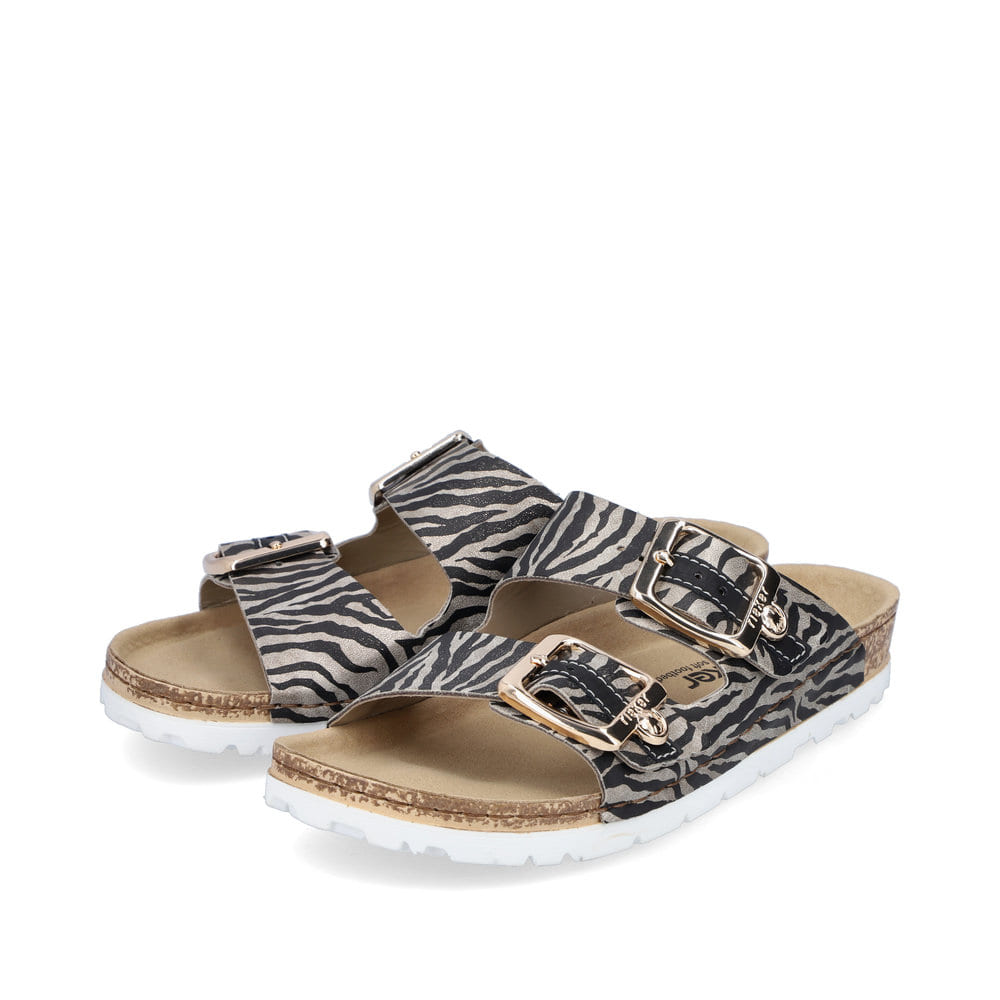 Rieker Damen Pantoletten beige-metallic-zebra