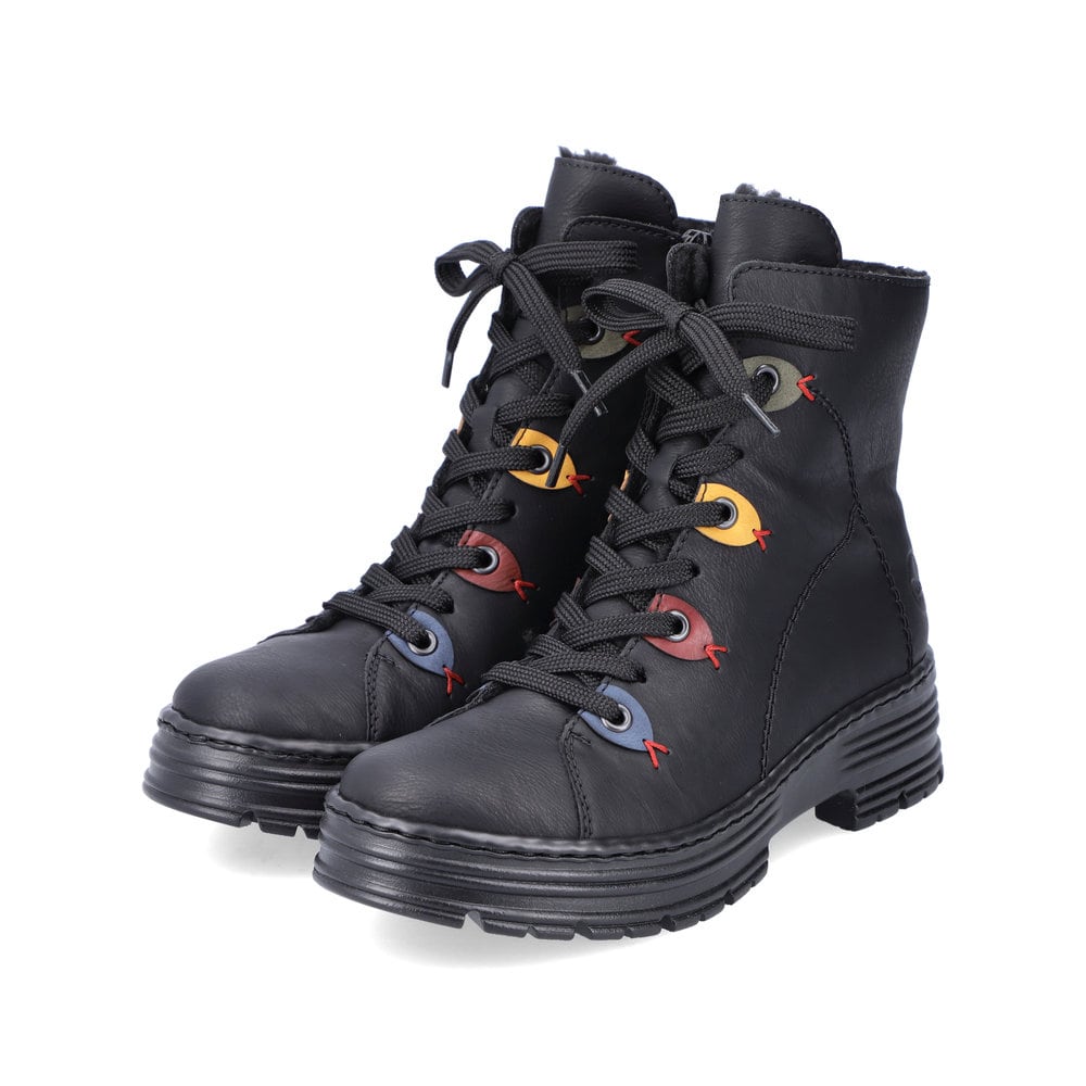 Rieker Damen Schnürstiefel tiefschwarz