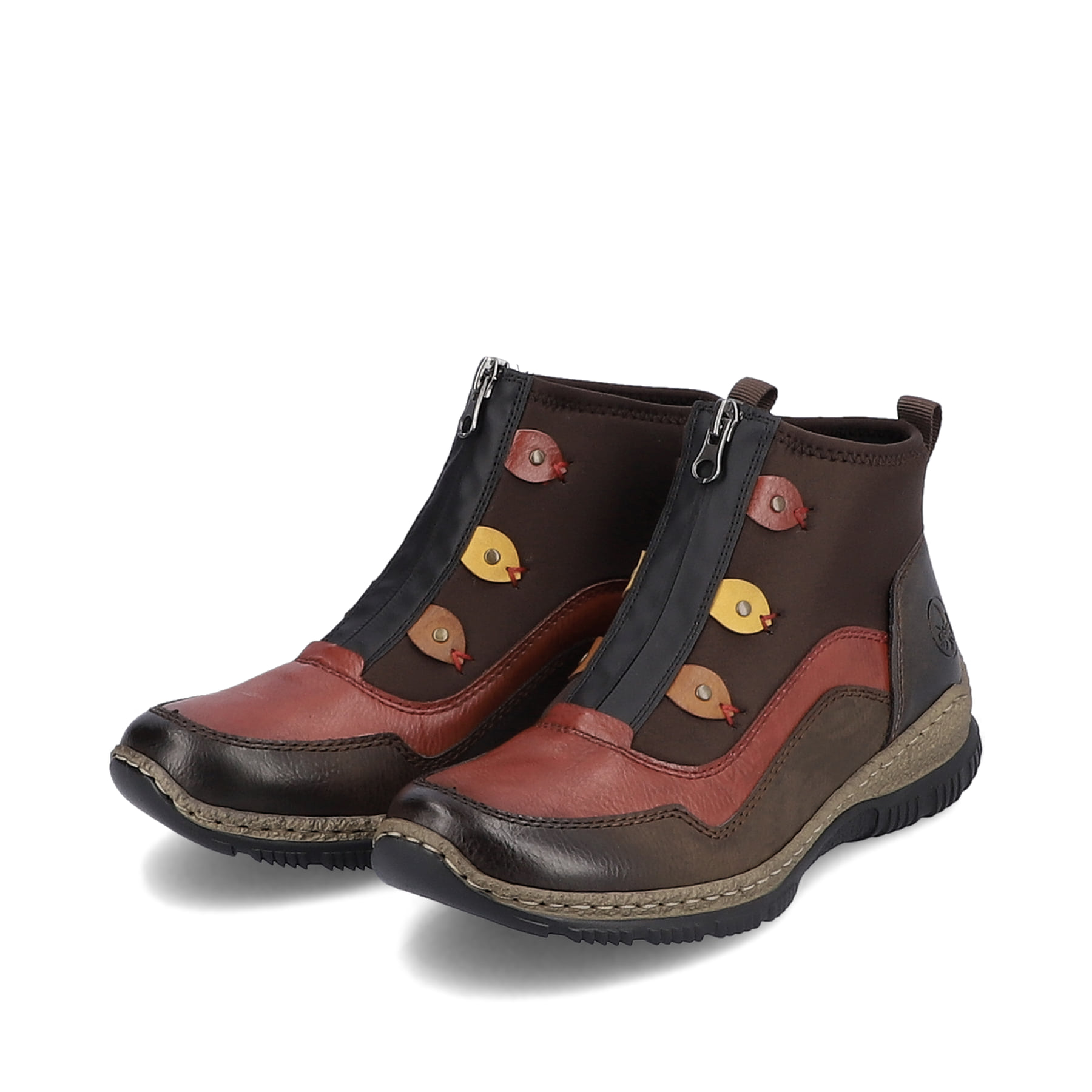 Rieker Damen Slipper schwarz-weinrot