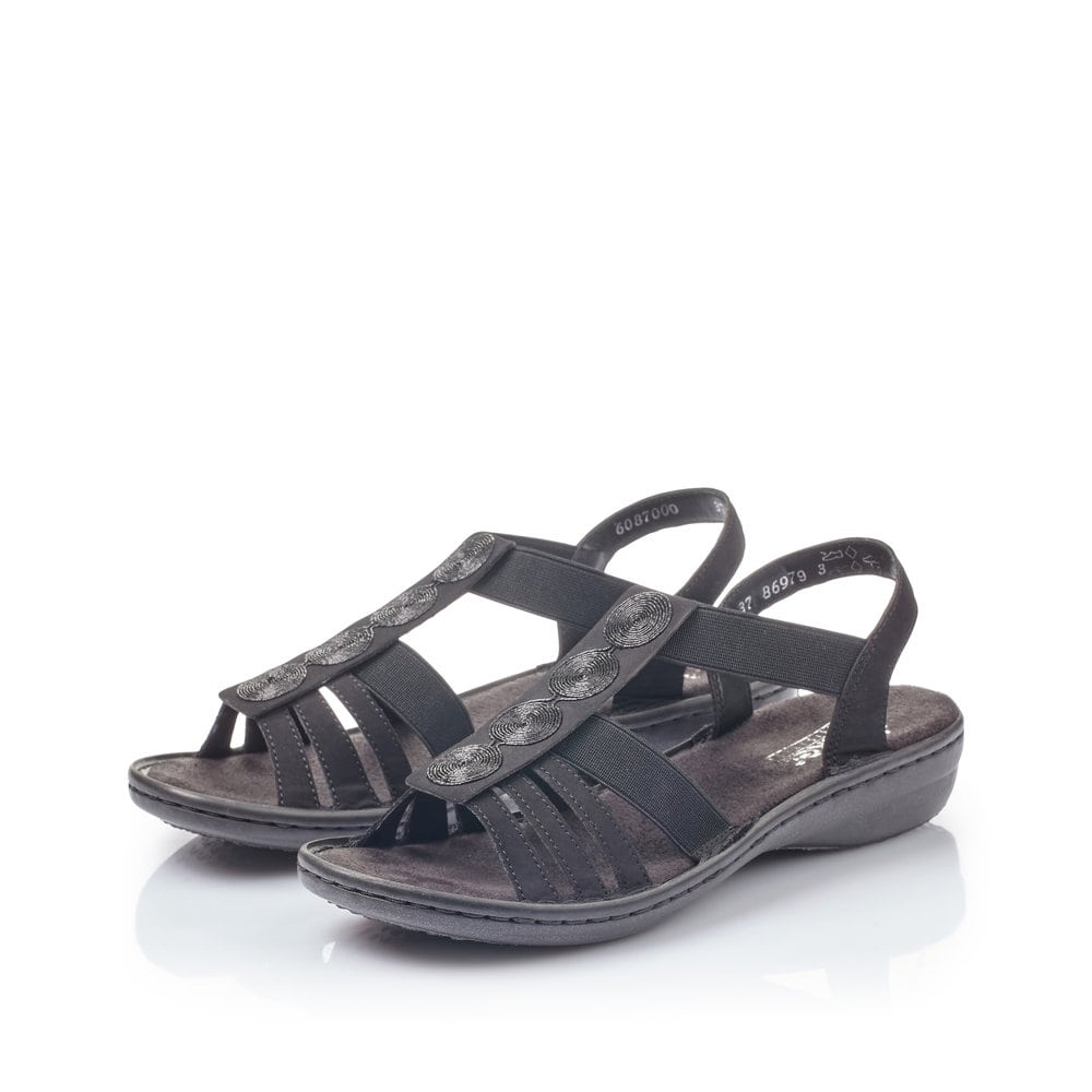 Rieker Damen Riemchensandalen tiefschwarz