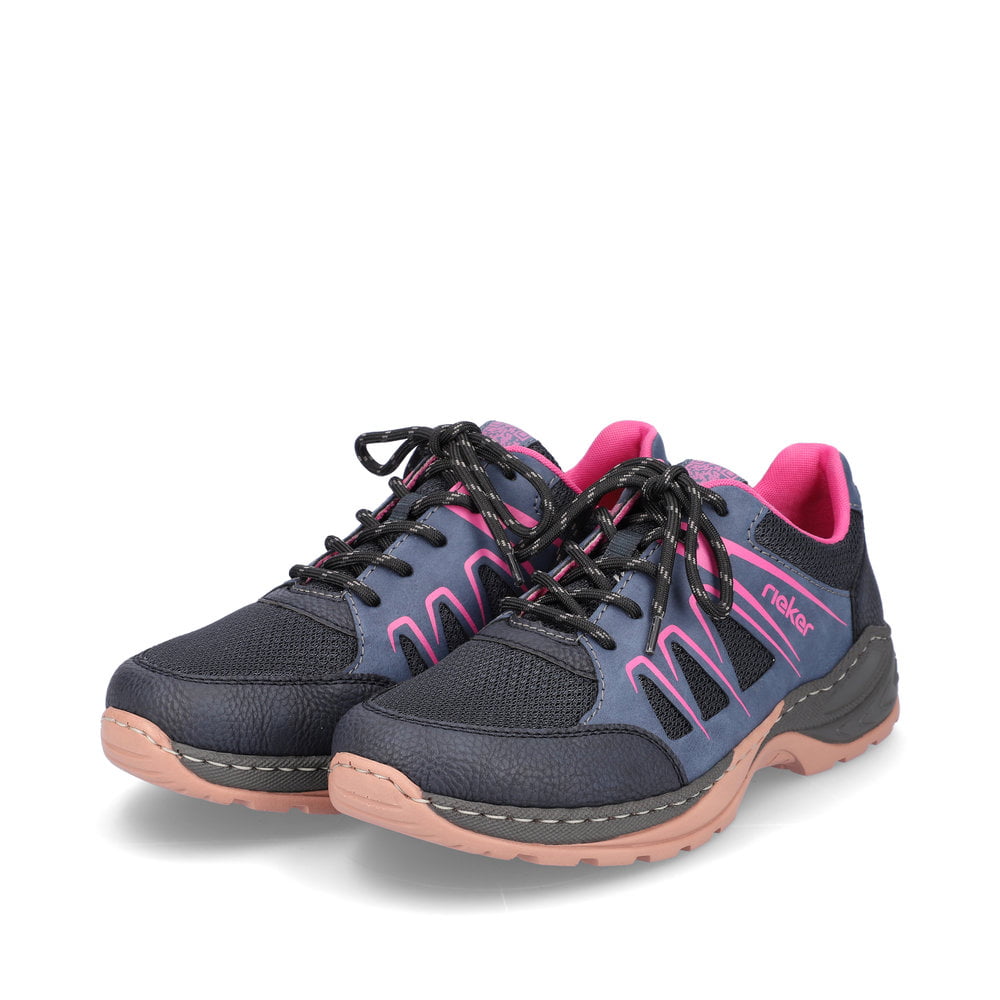 Rieker Damen Schnürschuhe marineblau-himbeerrot