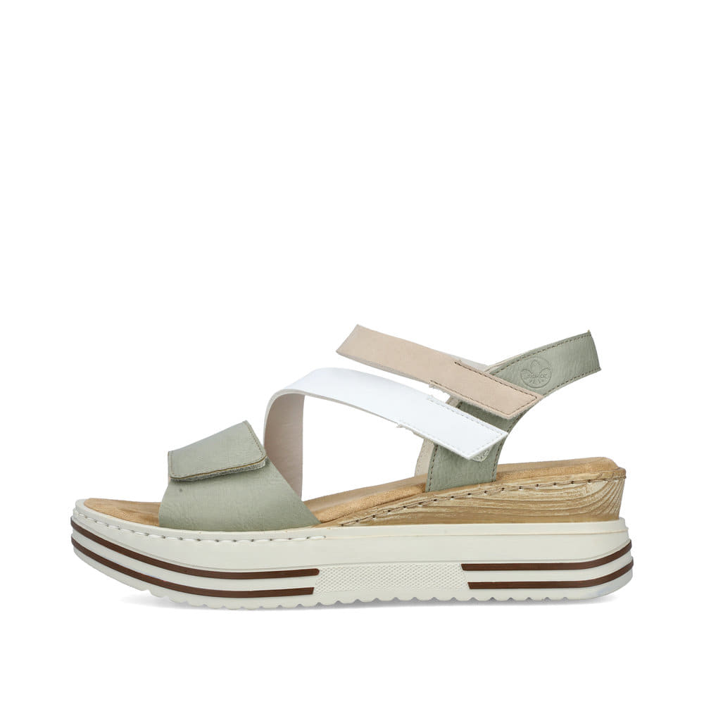 Rieker Damen Keilsandaletten mintgrün-weiß-beige
