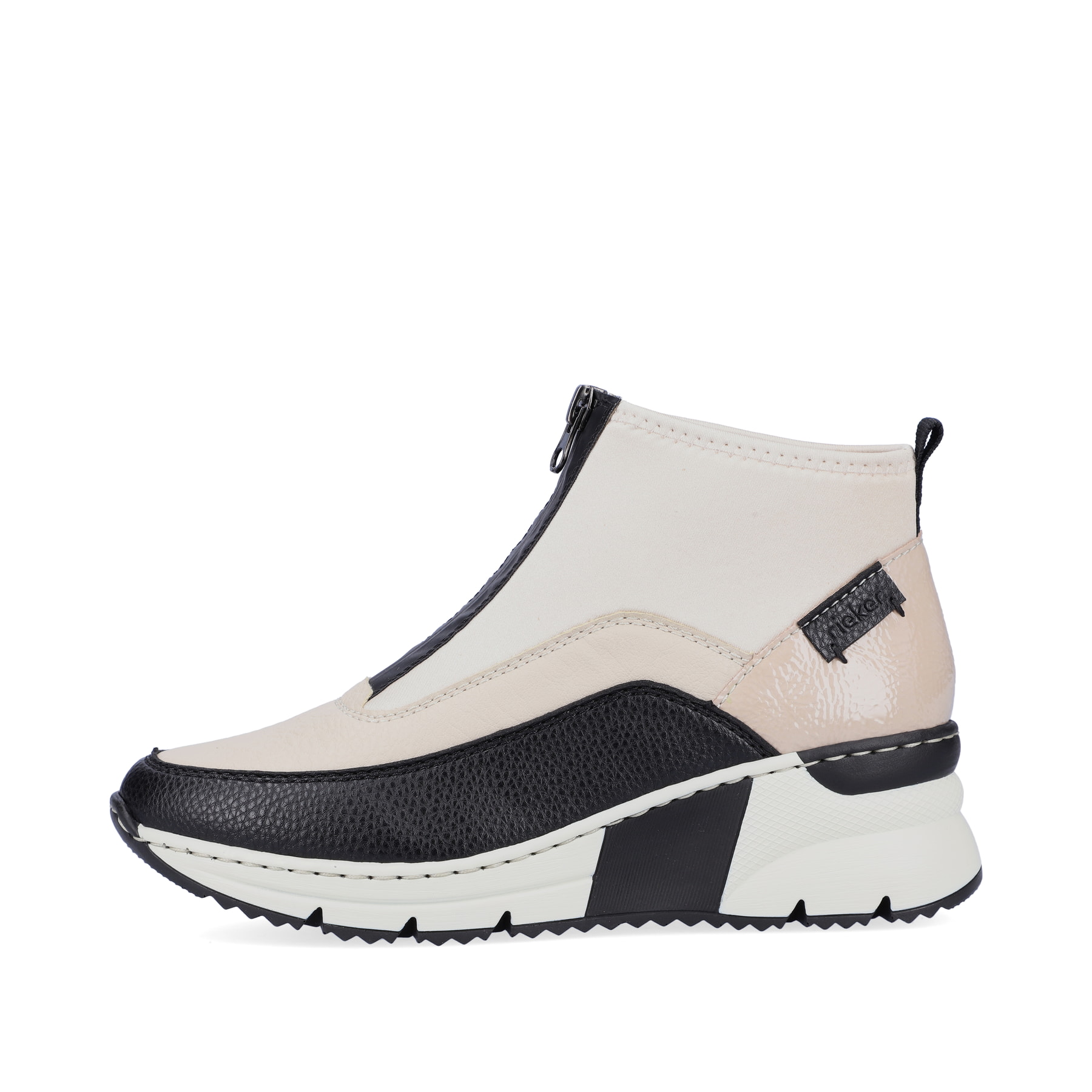 Rieker Damen Slipper hellbeige-schwarz
