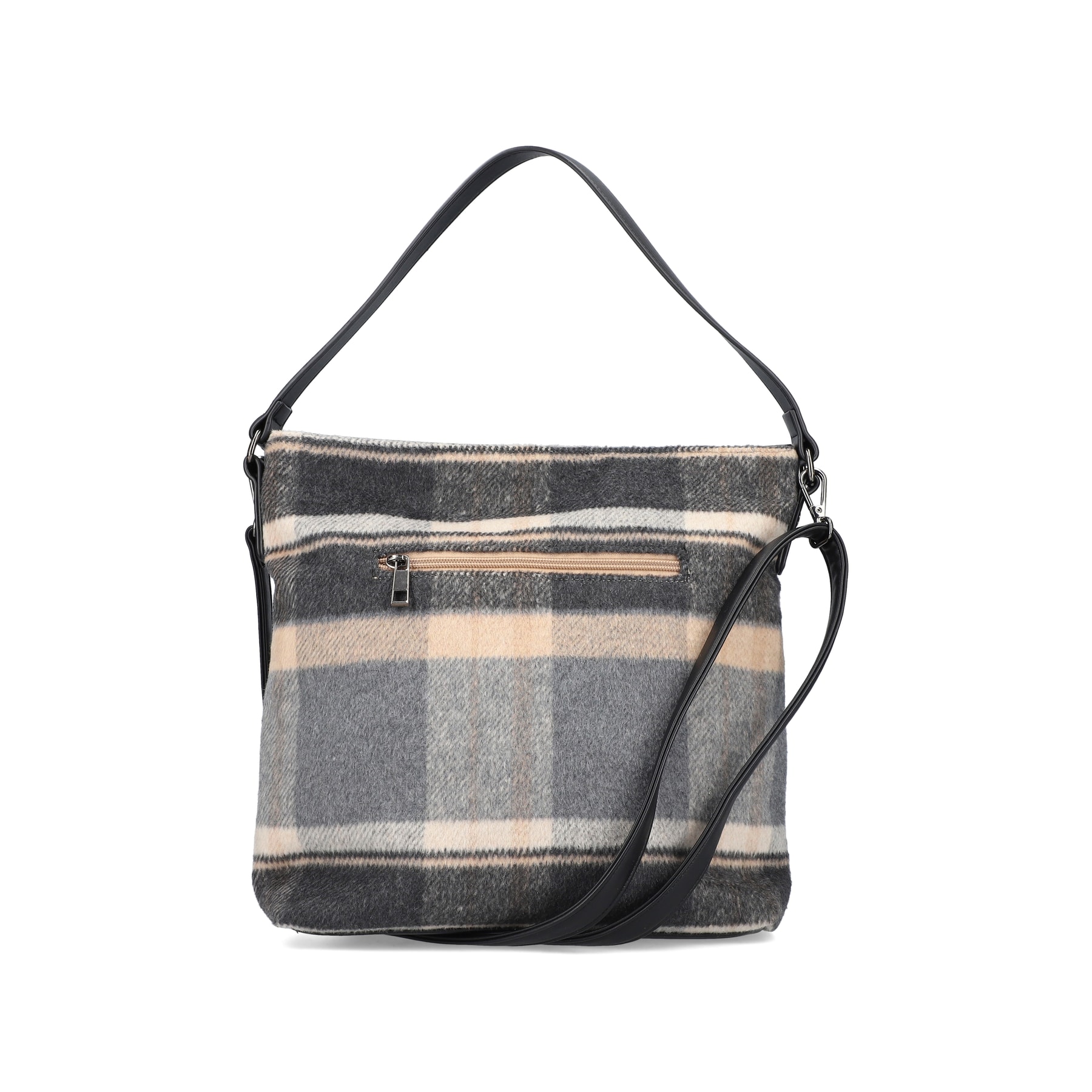 Rieker Damen Handtasche stahlschwarz-beige-karo