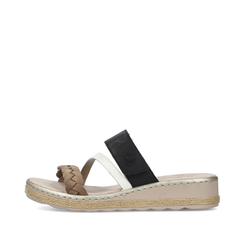 Rieker Damen Pantoletten braunbeige-cremeweiß-schwarz