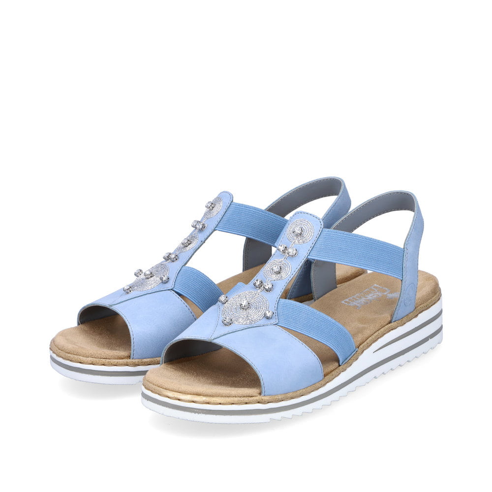 Rieker Damen Keilsandaletten himmelblau-hellbeige