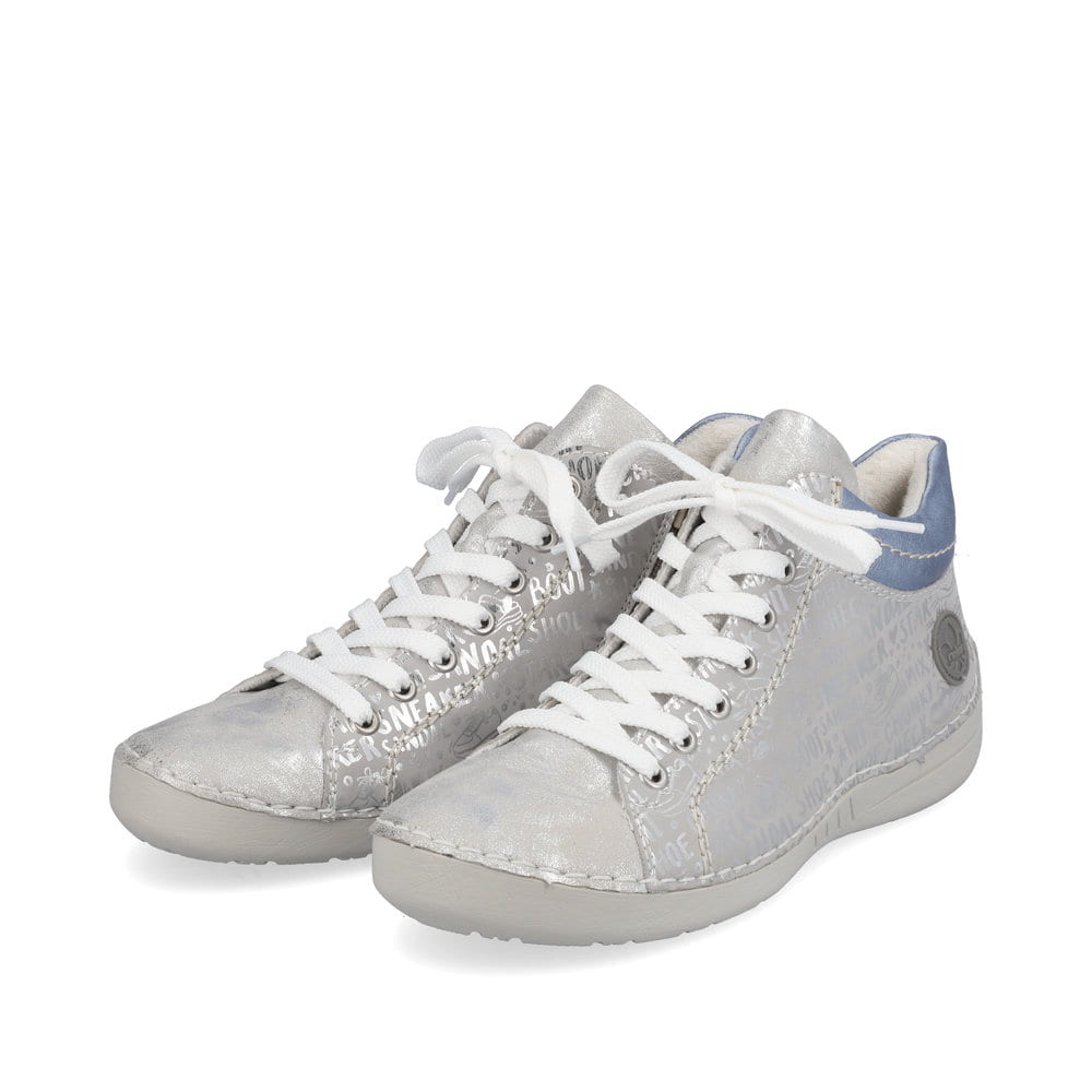 Rieker Damen Schnürschuhe silbergrau-himmelblau