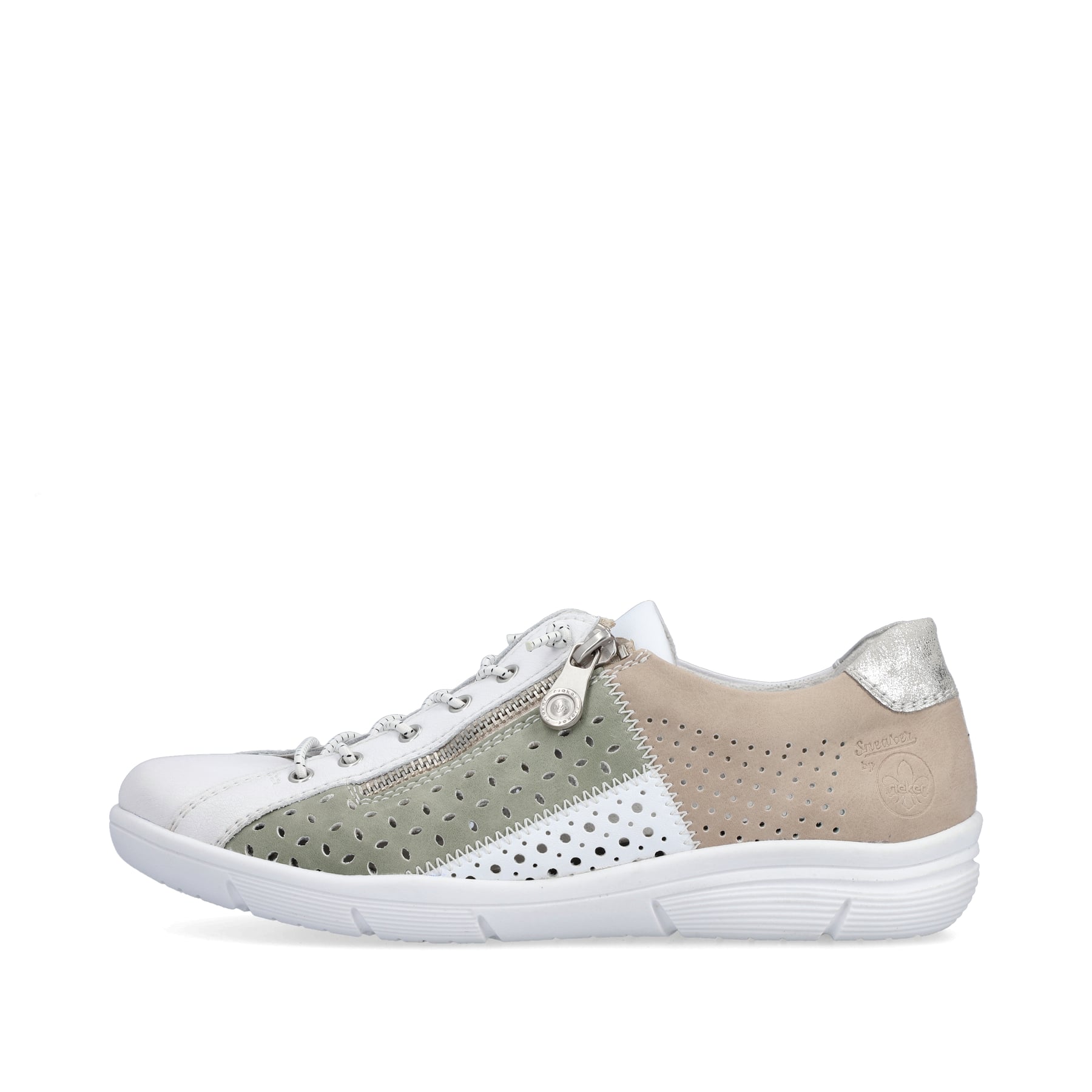 Rieker Damen Slipper perlweiß-mintgrün-beige