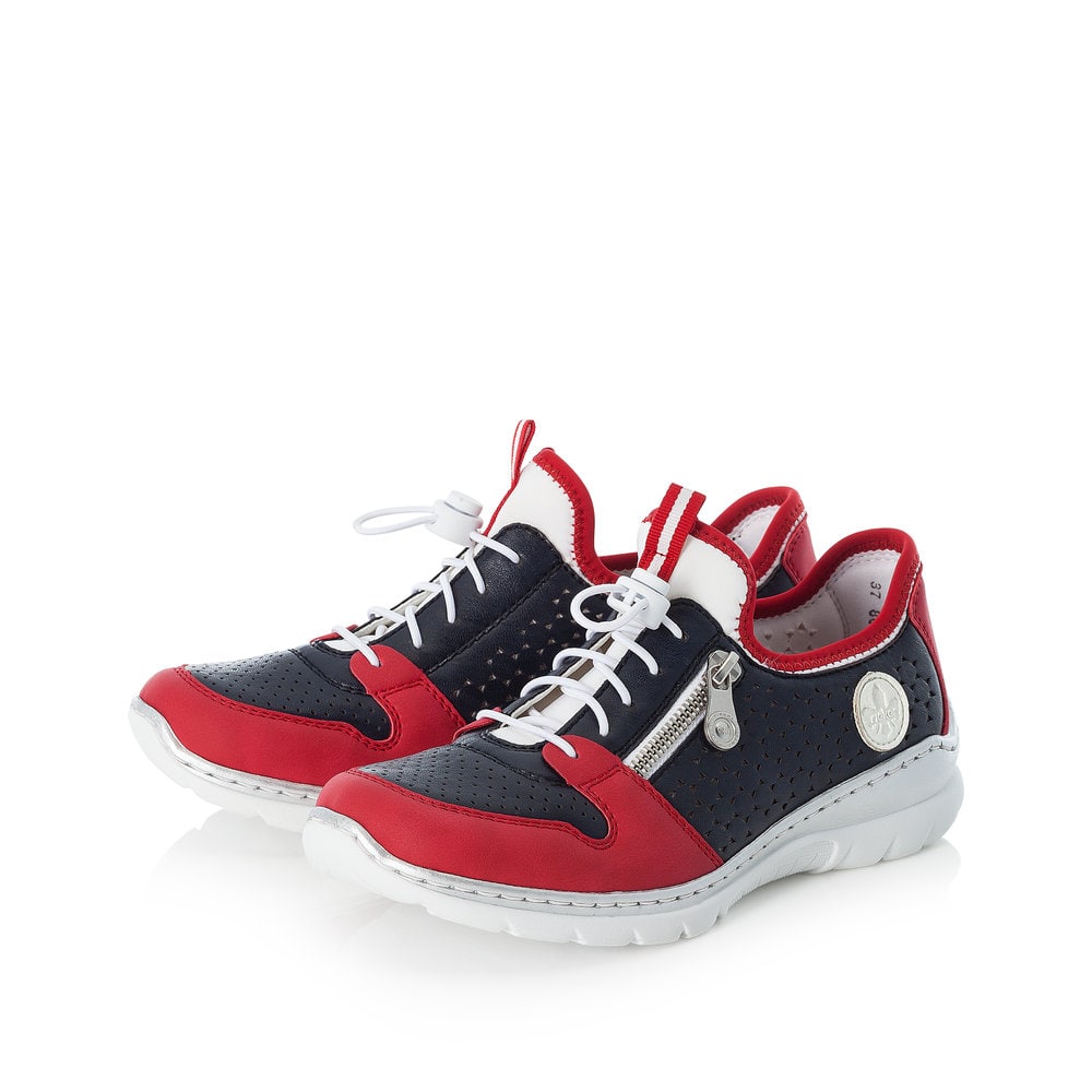 Rieker Damen Slipper marineblau-feuerrot