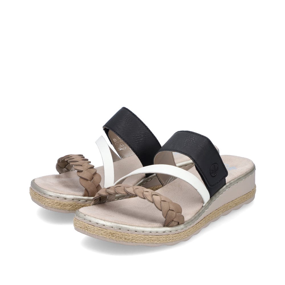 Rieker Damen Pantoletten braunbeige-cremeweiß-schwarz