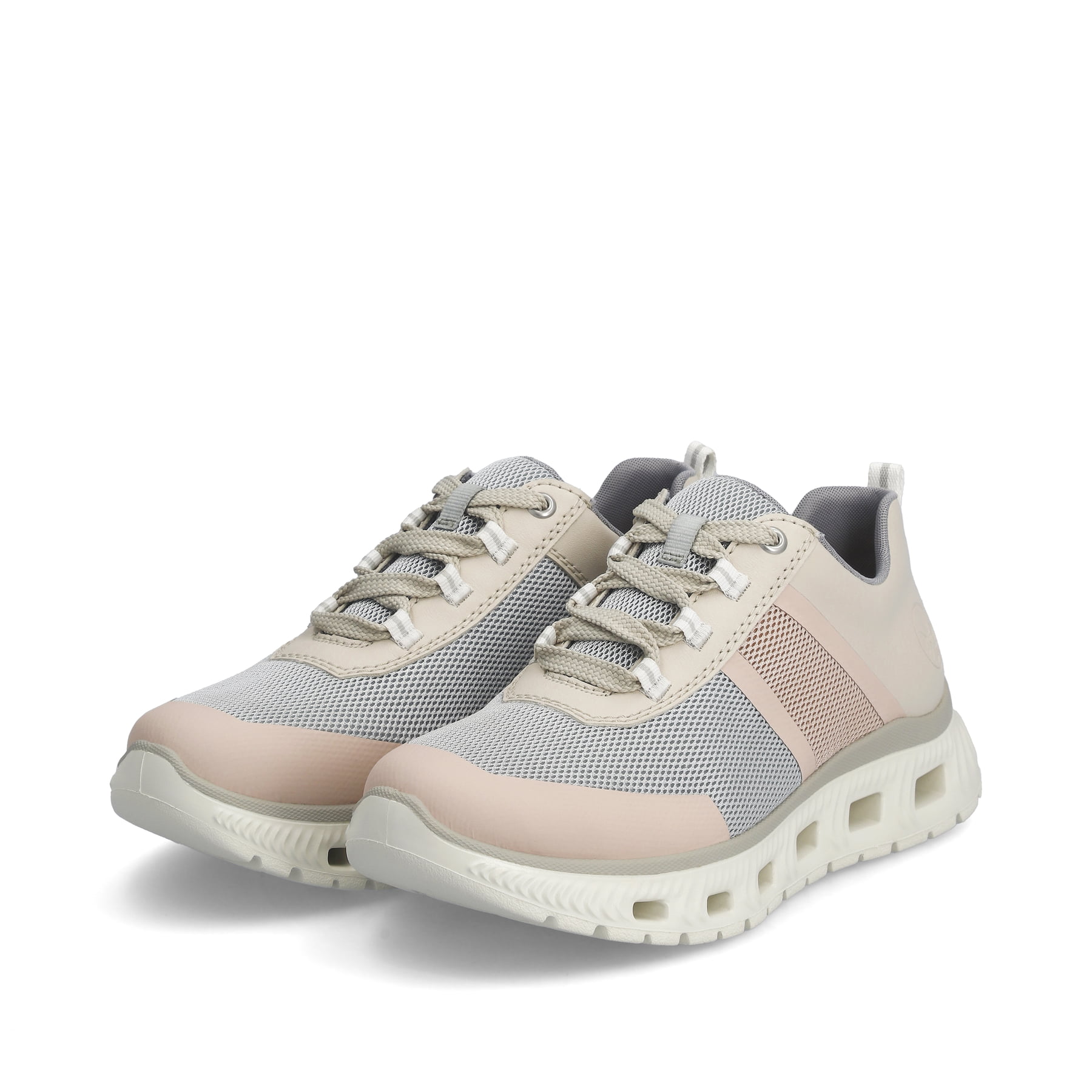Rieker Damen Sneaker hellbeige-pastellblau-rosa