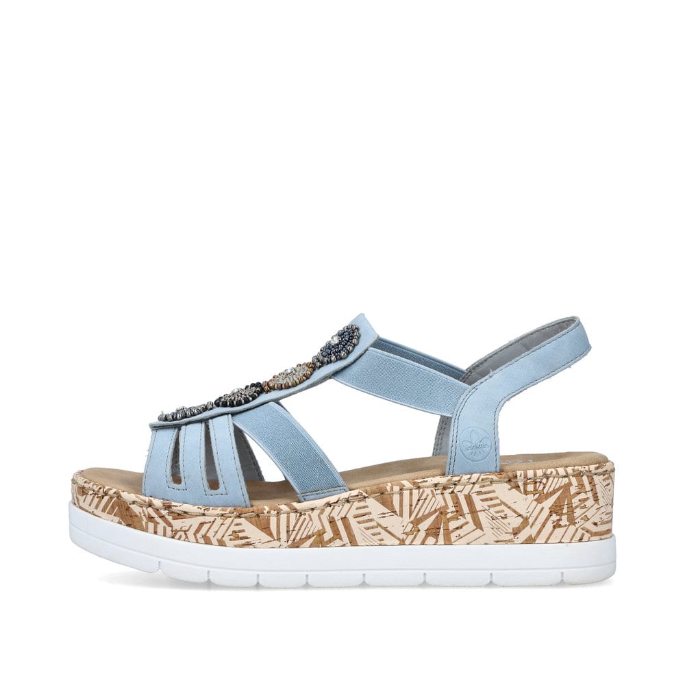Rieker Damen Keilsandaletten himmelblau-beige