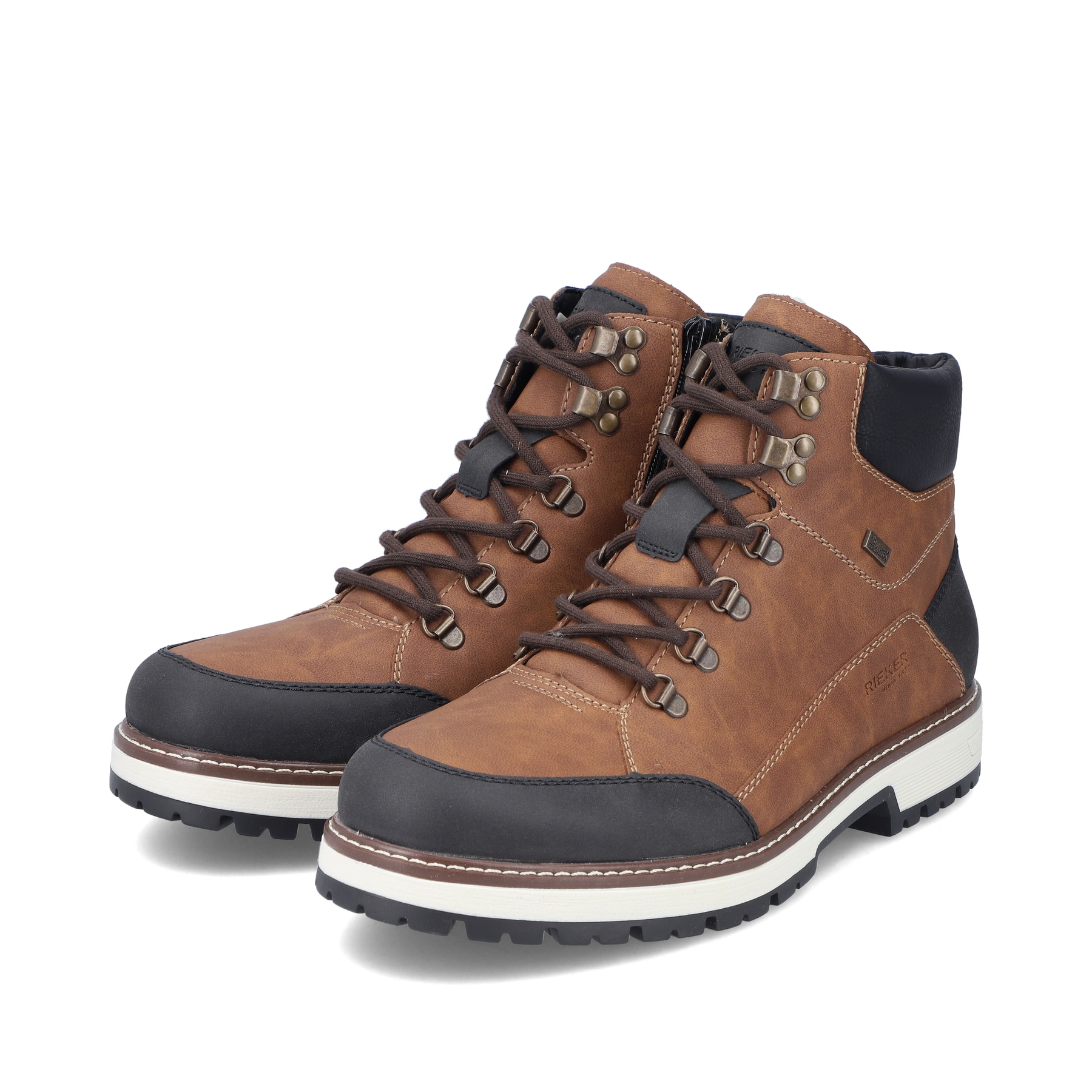 Rieker Herren Schnürstiefel hellbraun-schwarz