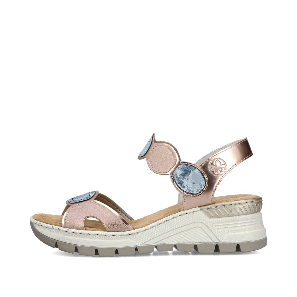 Rieker Damen Keilsandaletten rosa-eisblau-metallic