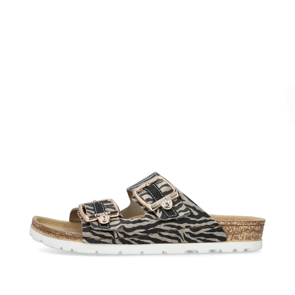 Rieker Damen Pantoletten beige-metallic-zebra