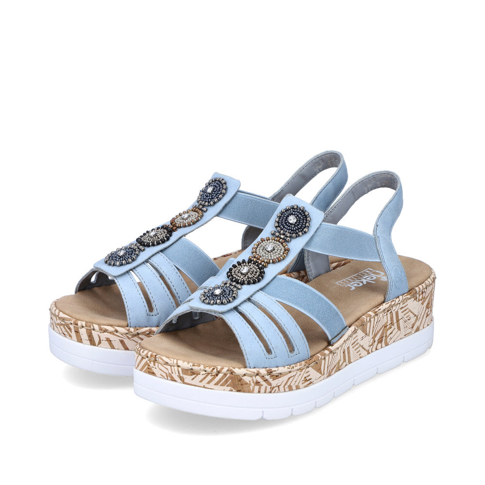Rieker Damen Keilsandaletten himmelblau-beige