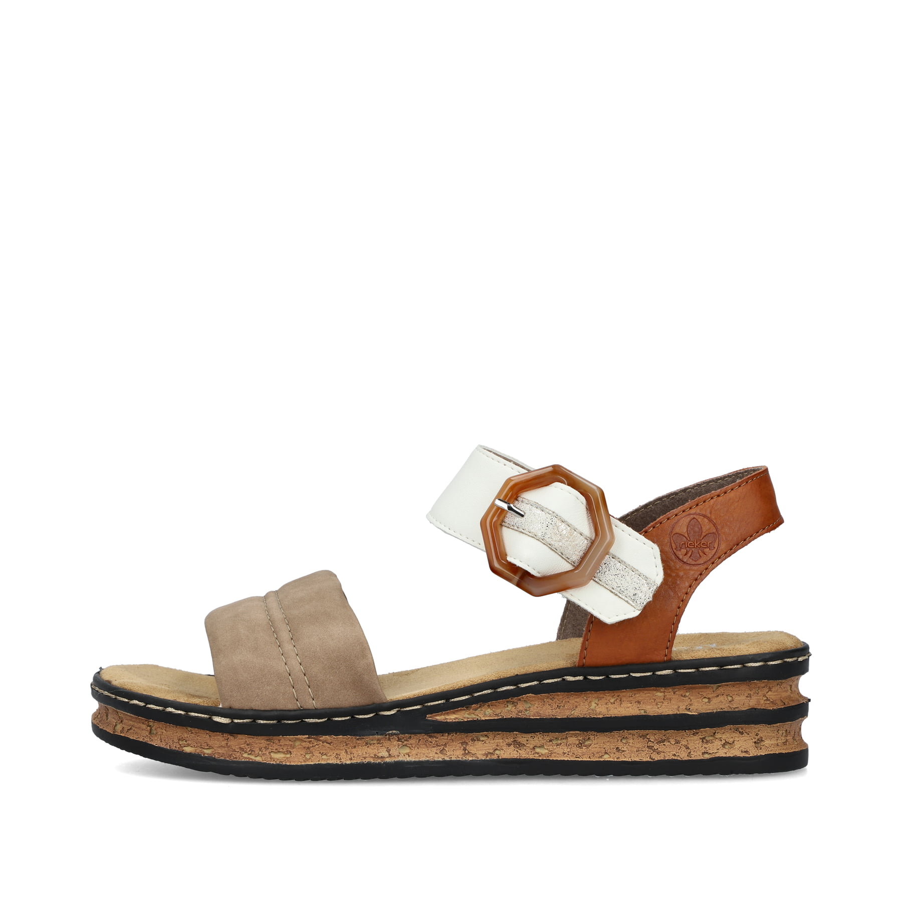 Rieker Damen Keilsandaletten braunbeige-schwarz